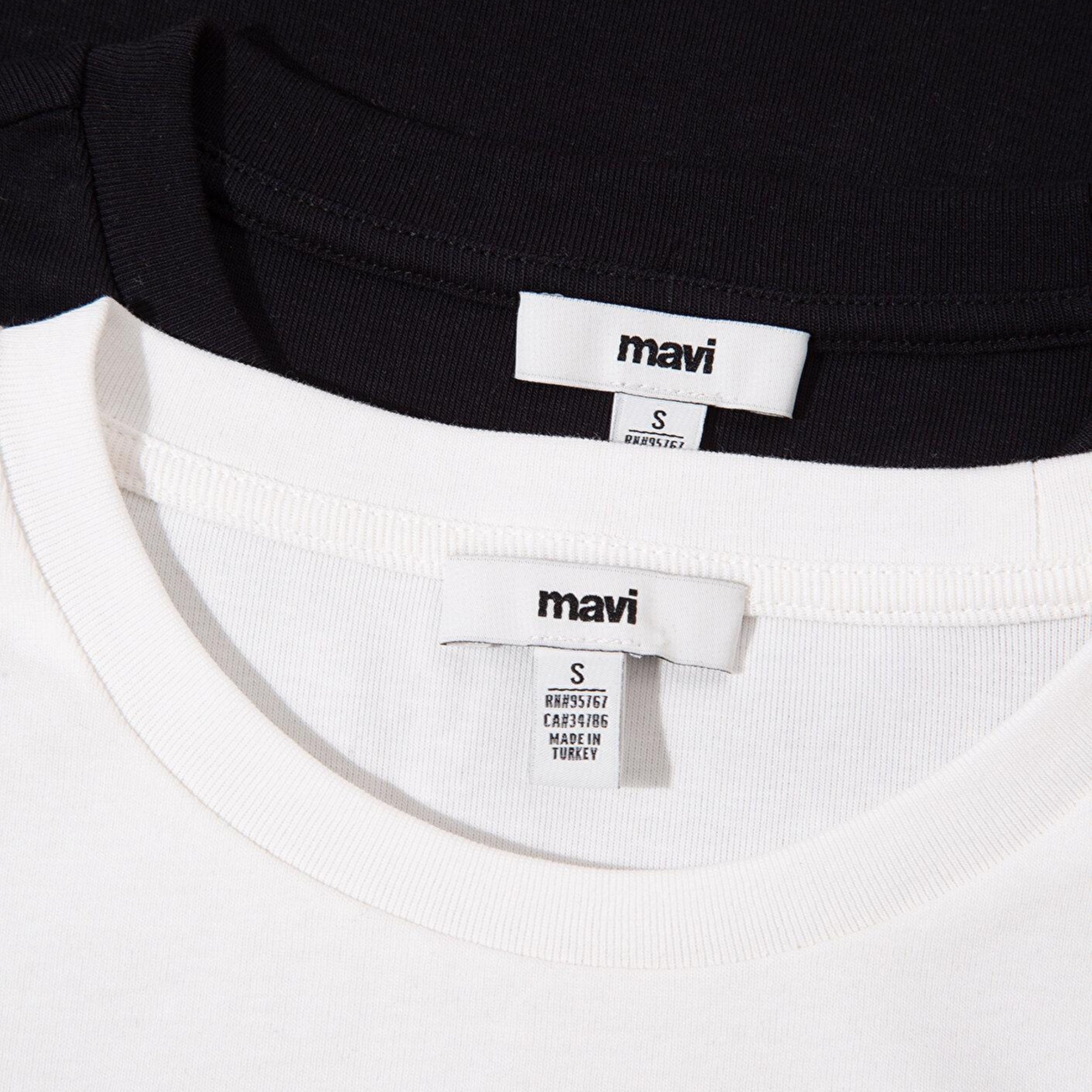 Mavi 2li Uzun Kollu Crop Basic Tişört Fitted / Vücuda Oturan Kesim 1613021-70057