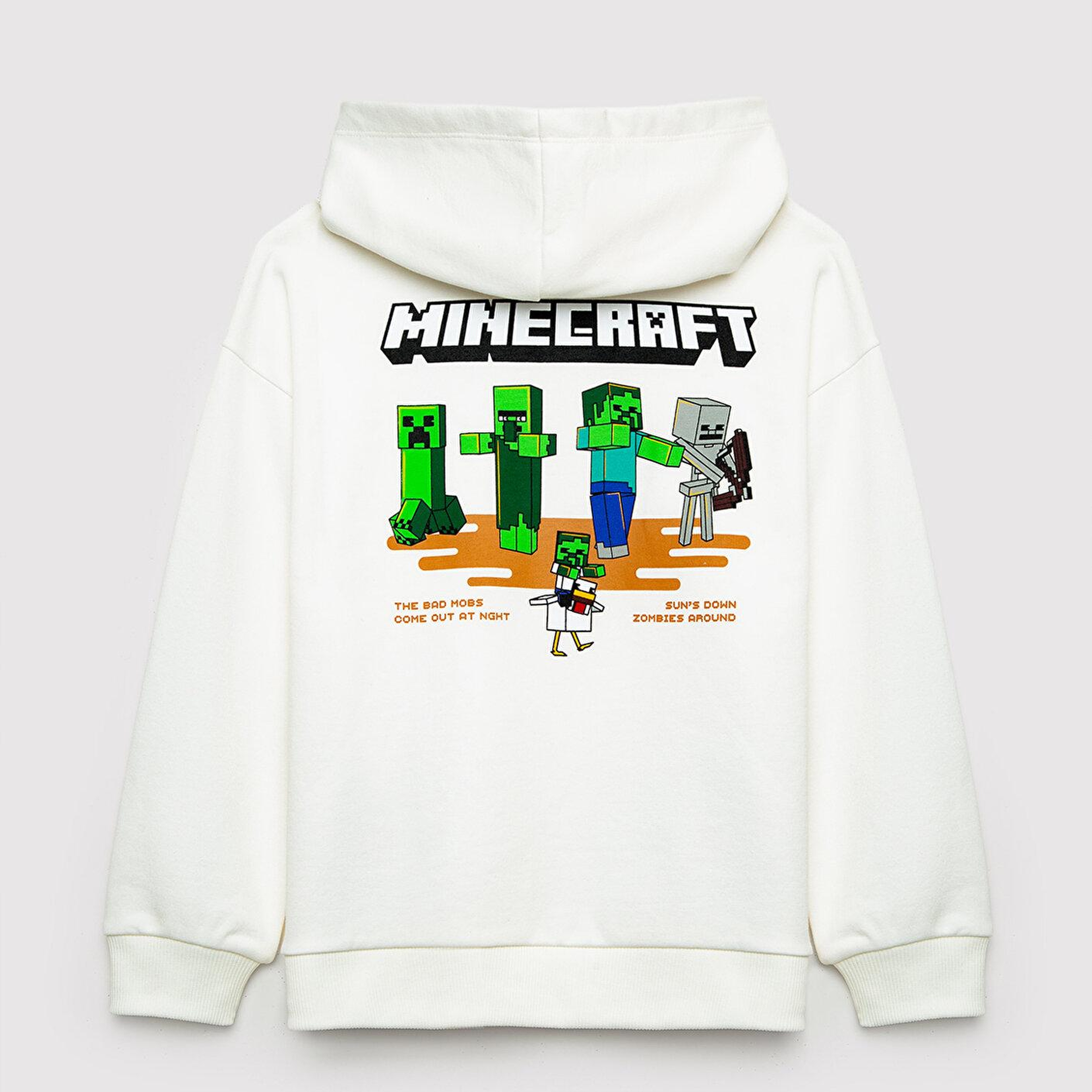 Mavi Minecraft Baskılı Kapüşonlu Sweatshirt 6S10189-70057