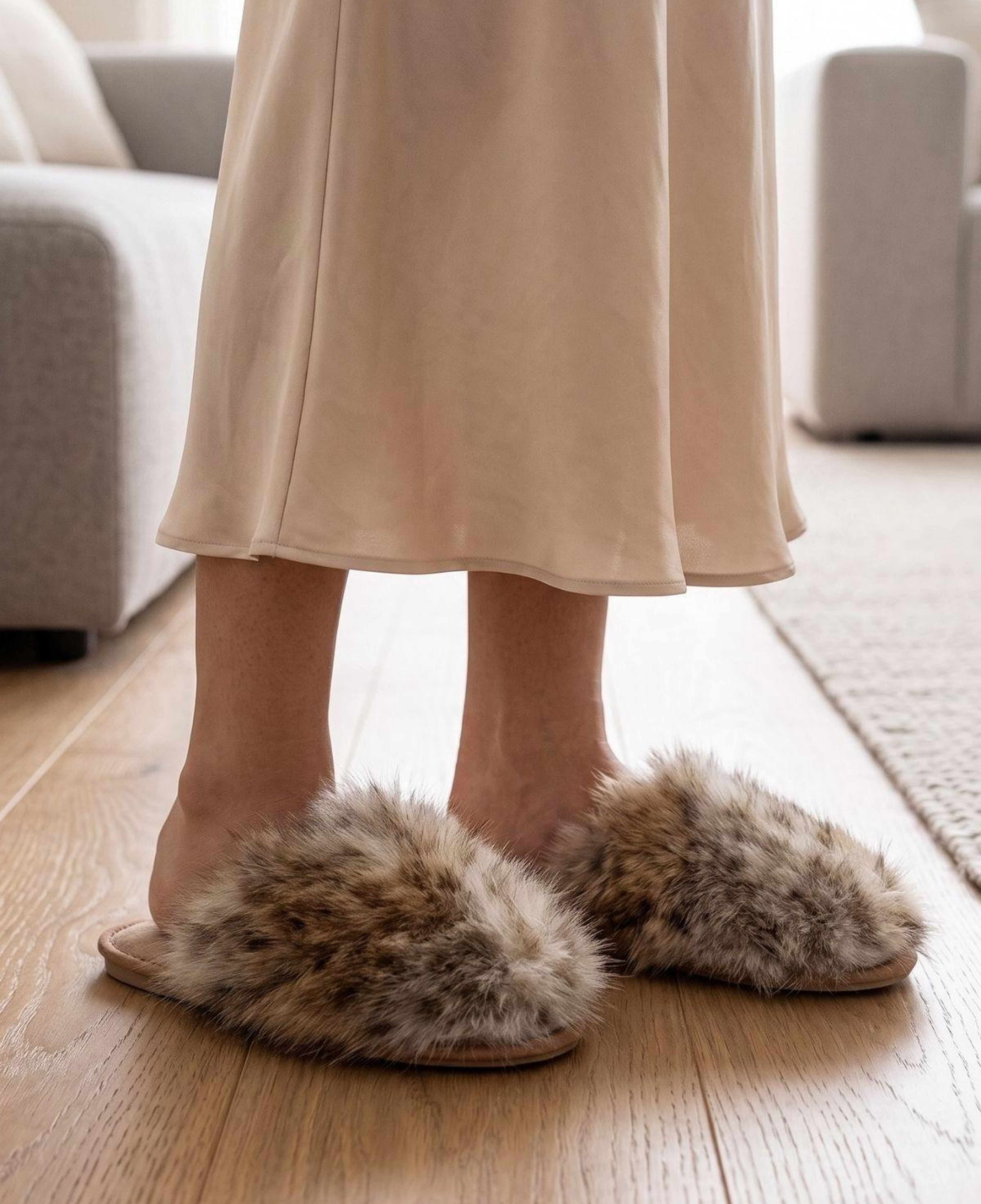 Leopard Peluş Kadın Ev Terliği Beyaz 37/41