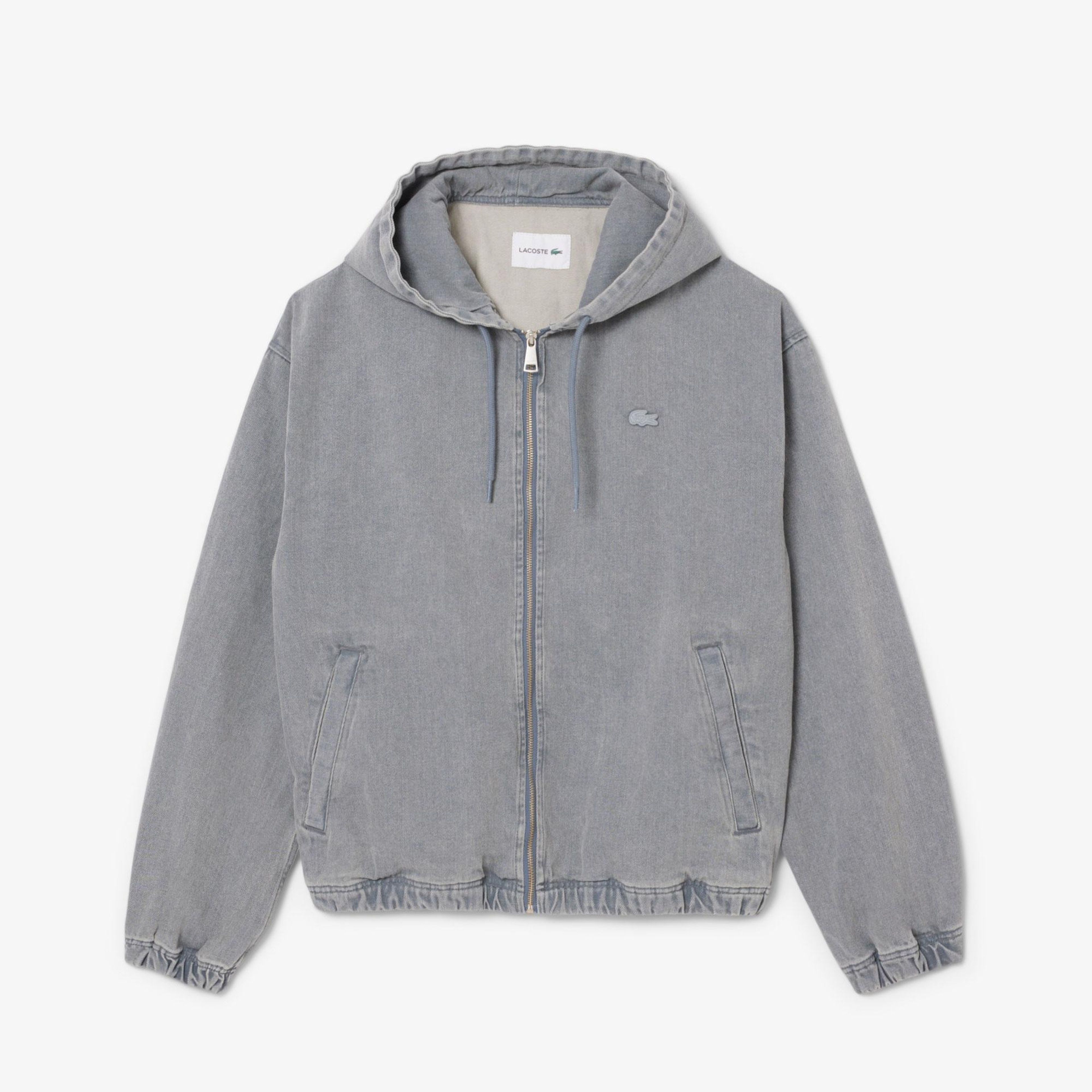Erkek Kapüşonlu Denim Gri Ceket