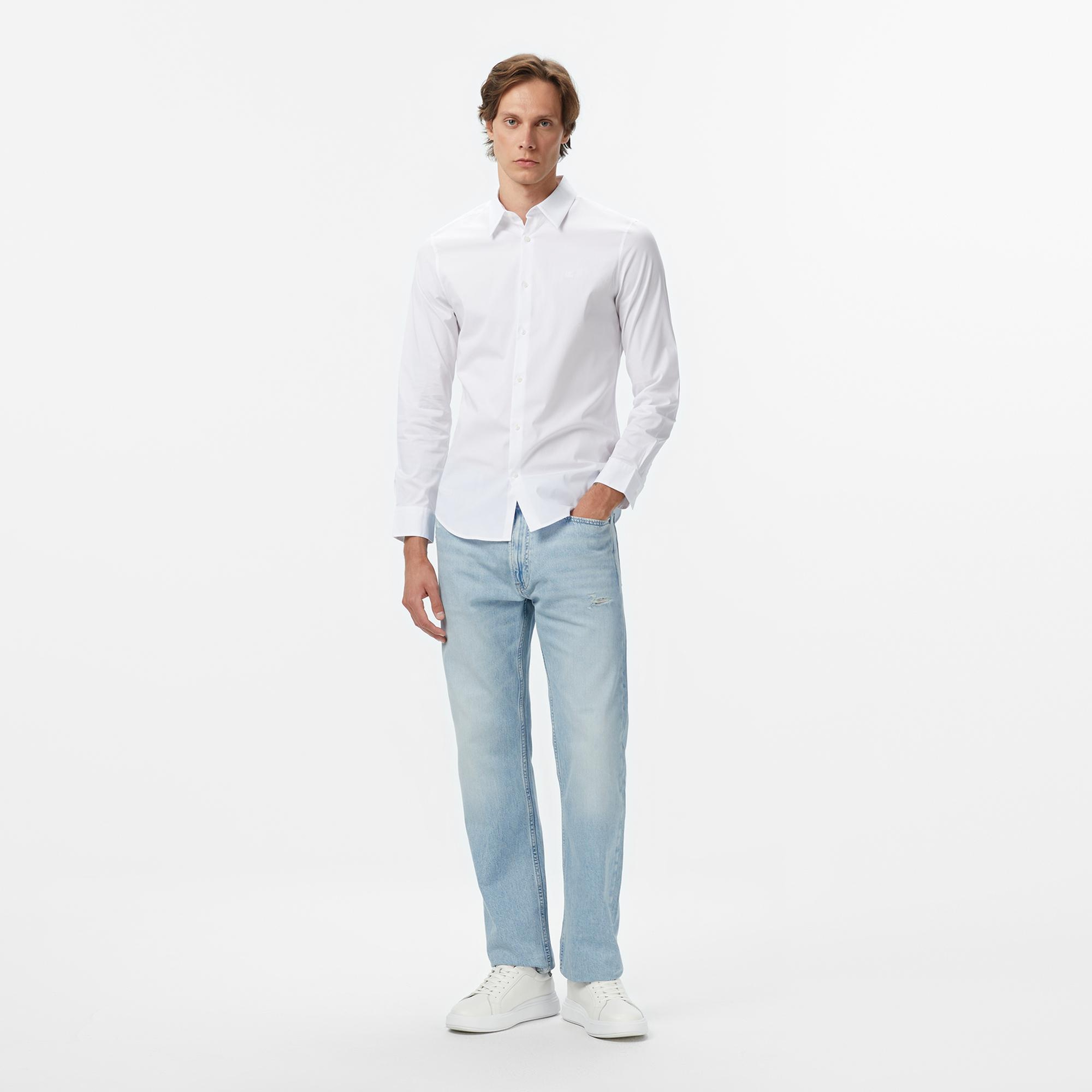 Calvin Klein Solid Slim Erkek Beyaz Gömlek