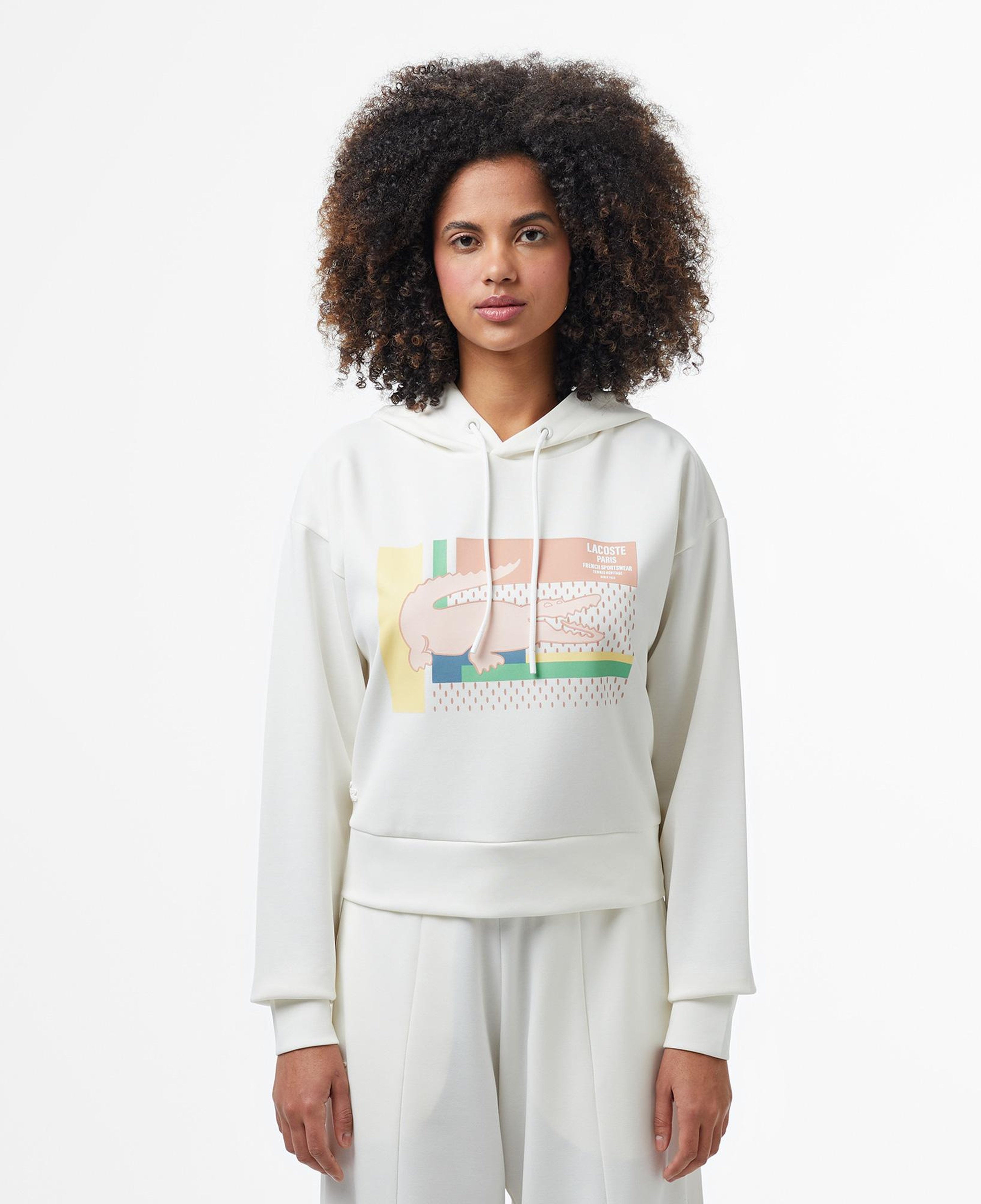 Kadın Relaxed Fit Kapüşonlu Baskılı Beyaz Modal Karışımlı Sweatshirt