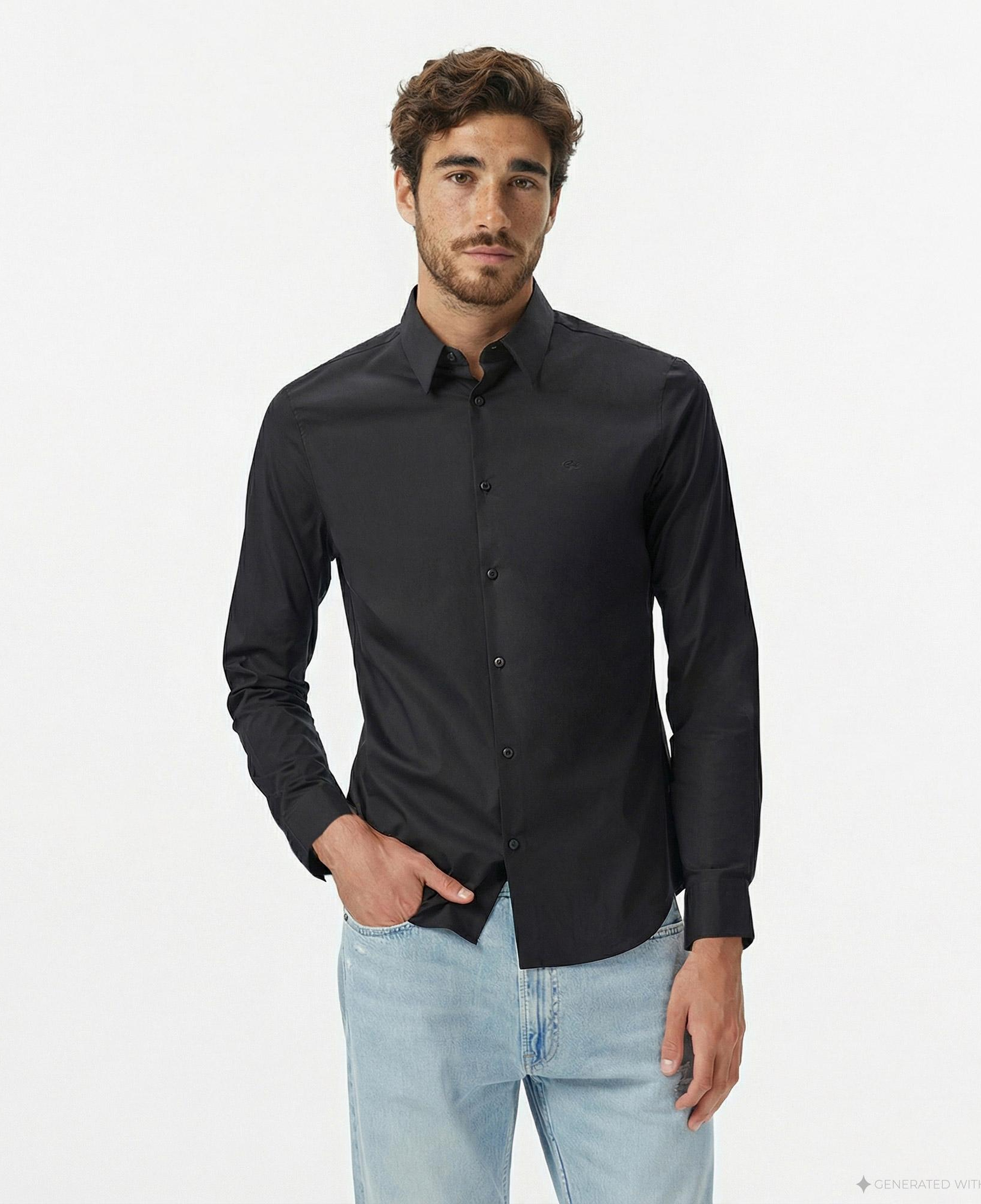 Calvin Klein Solid Slim Erkek Siyah Gömlek