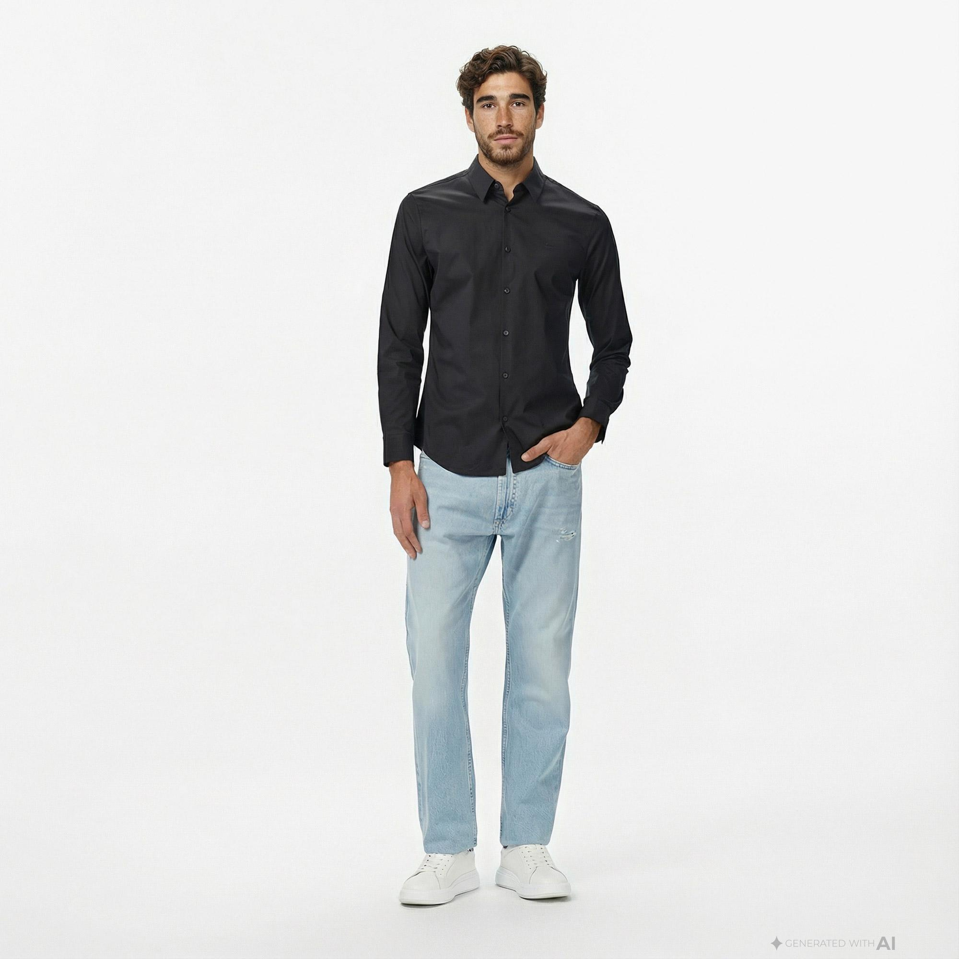 Calvin Klein Solid Slim Erkek Siyah Gömlek