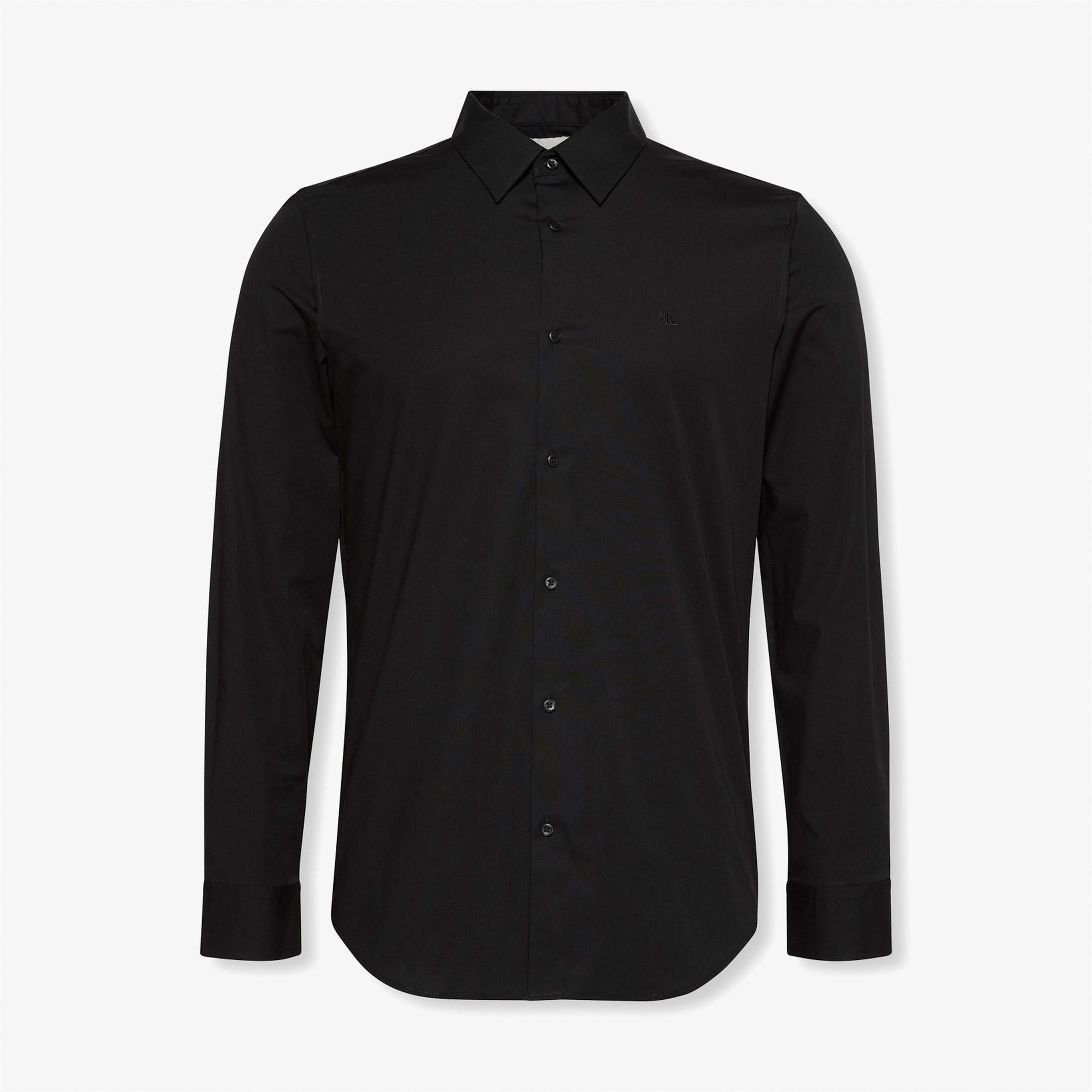 Calvin Klein Solid Slim Erkek Siyah Gömlek