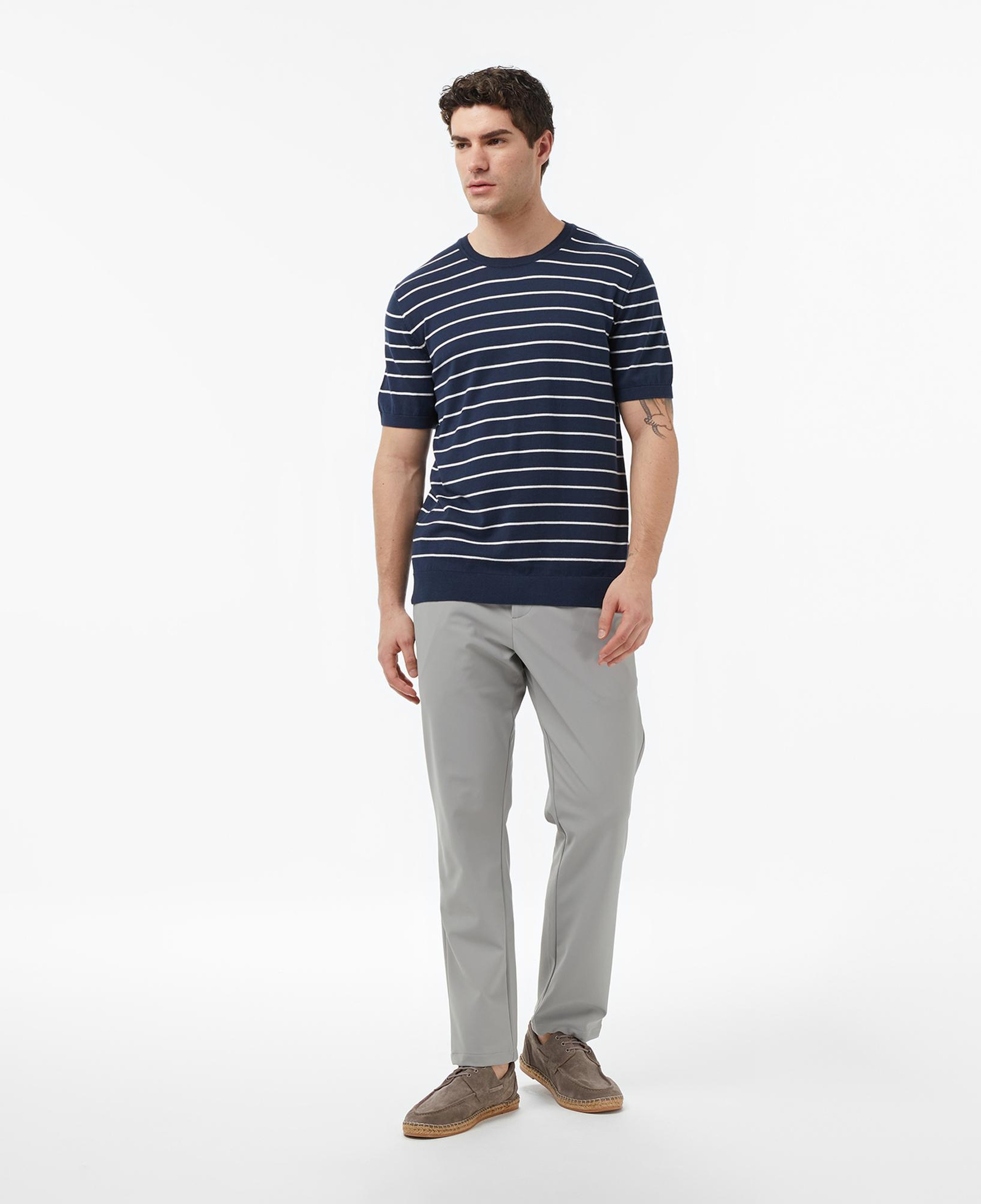 Nautica Erkek Lacivert Regular Fit Kısa Kollu Çizgili Triko