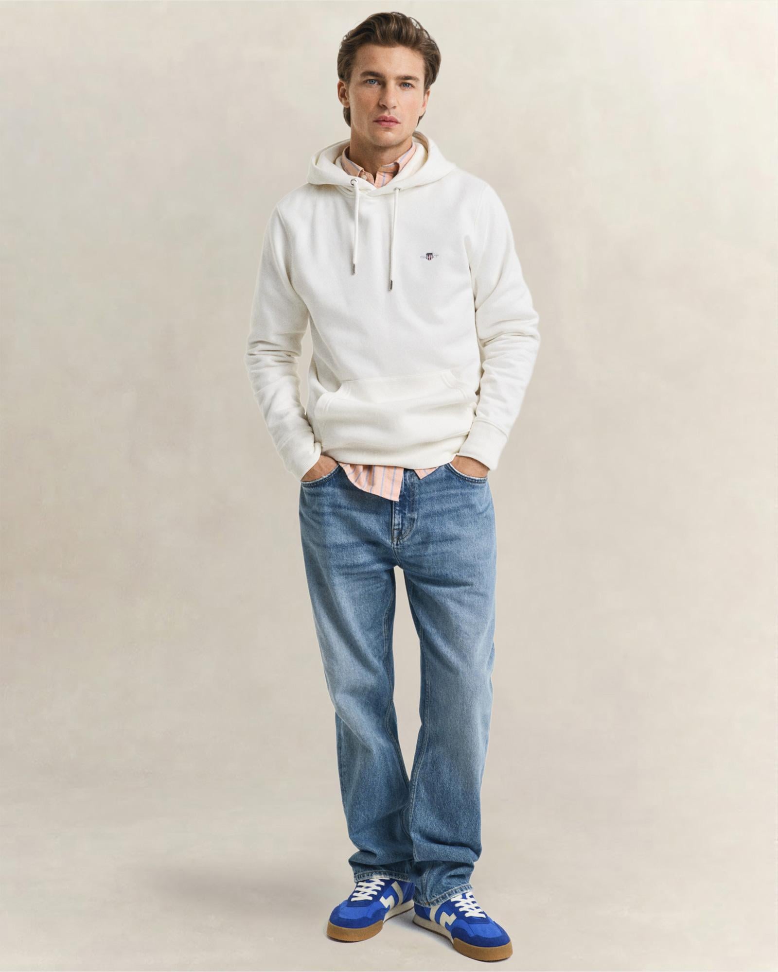 GANT Erkek Krem Regular Fit Kapüşonlu Sweatshirt