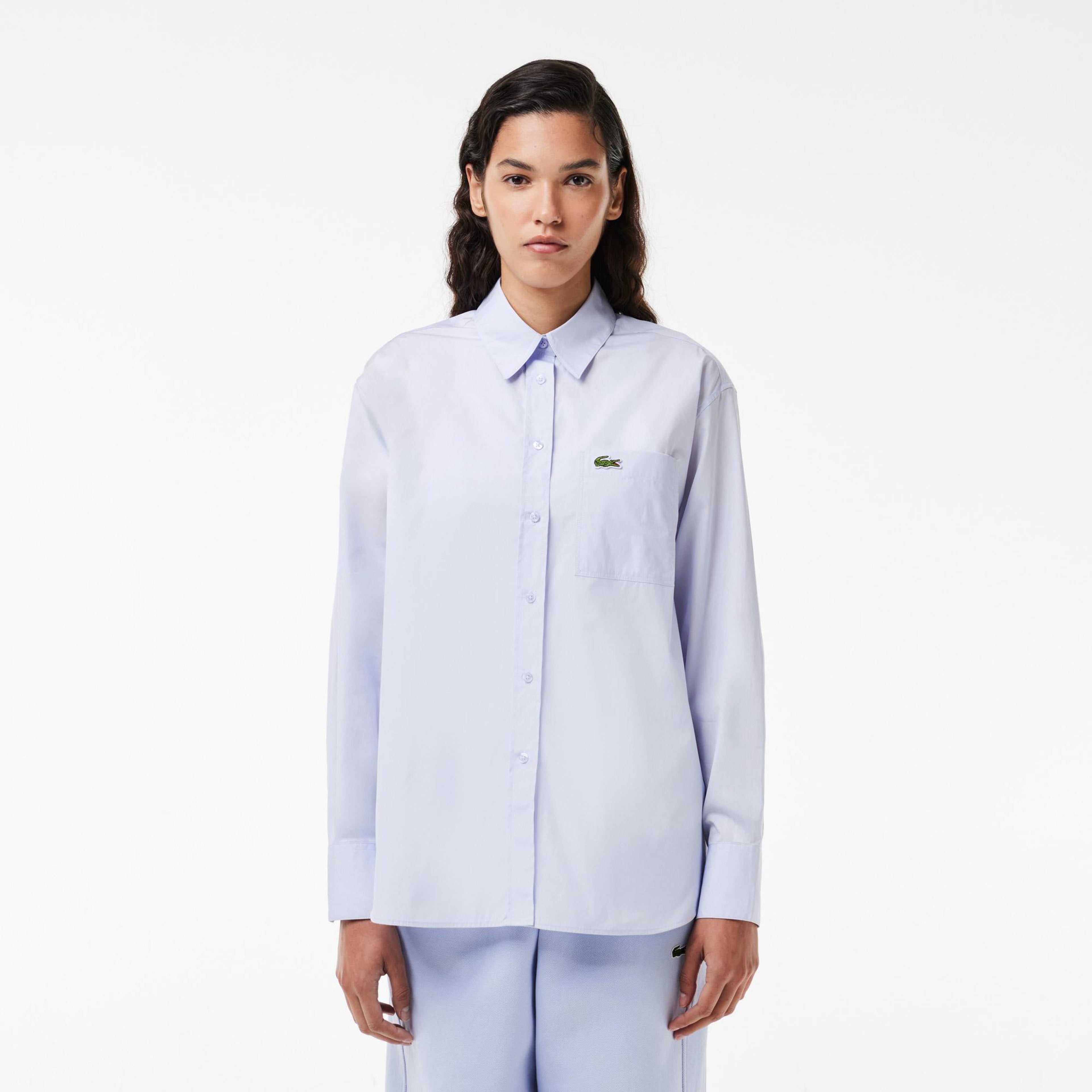 Kadın Oversize Çizgili Mavi Gömlek