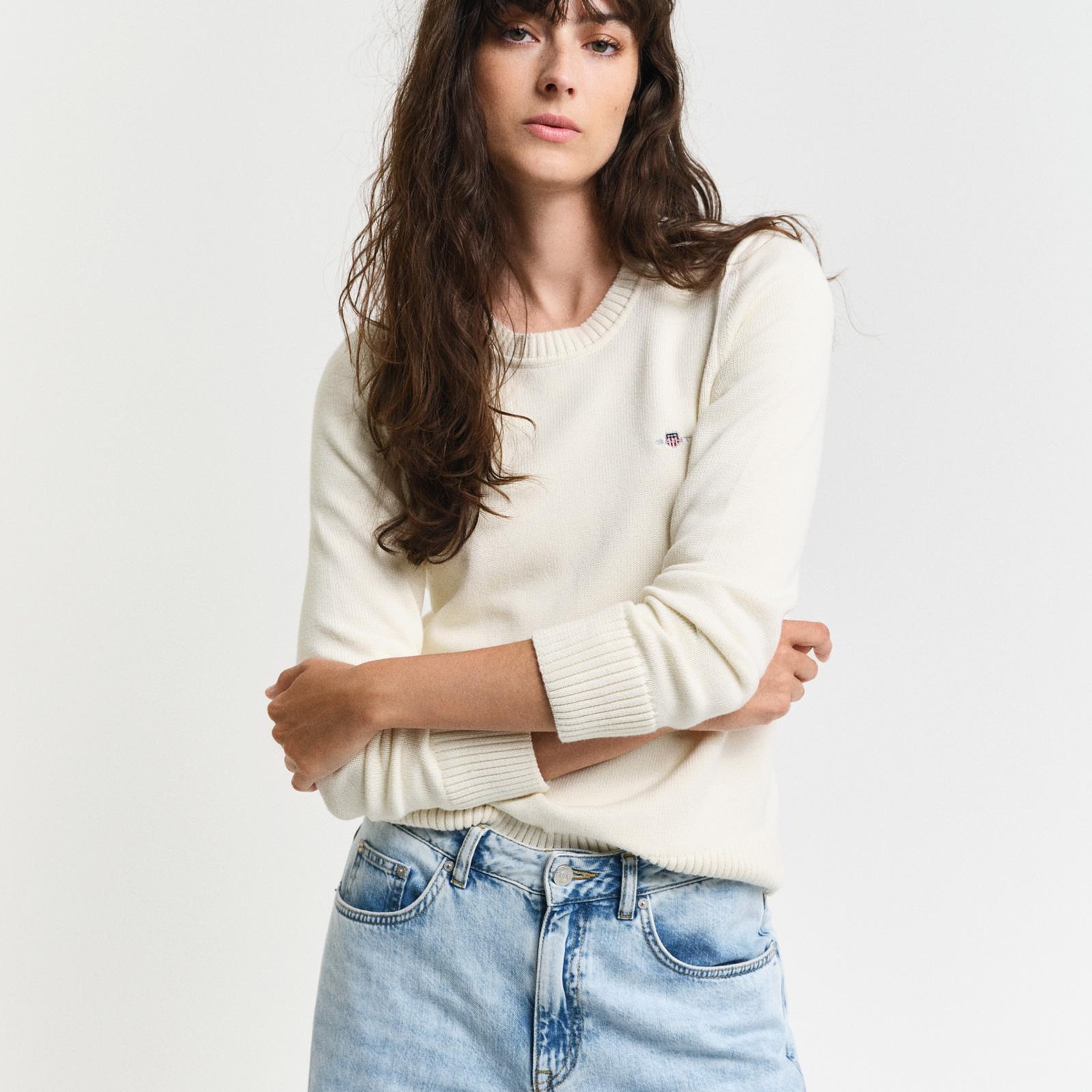 GANT Kadın Krem Regular Fit Bisiklet Yaka Triko Kazak