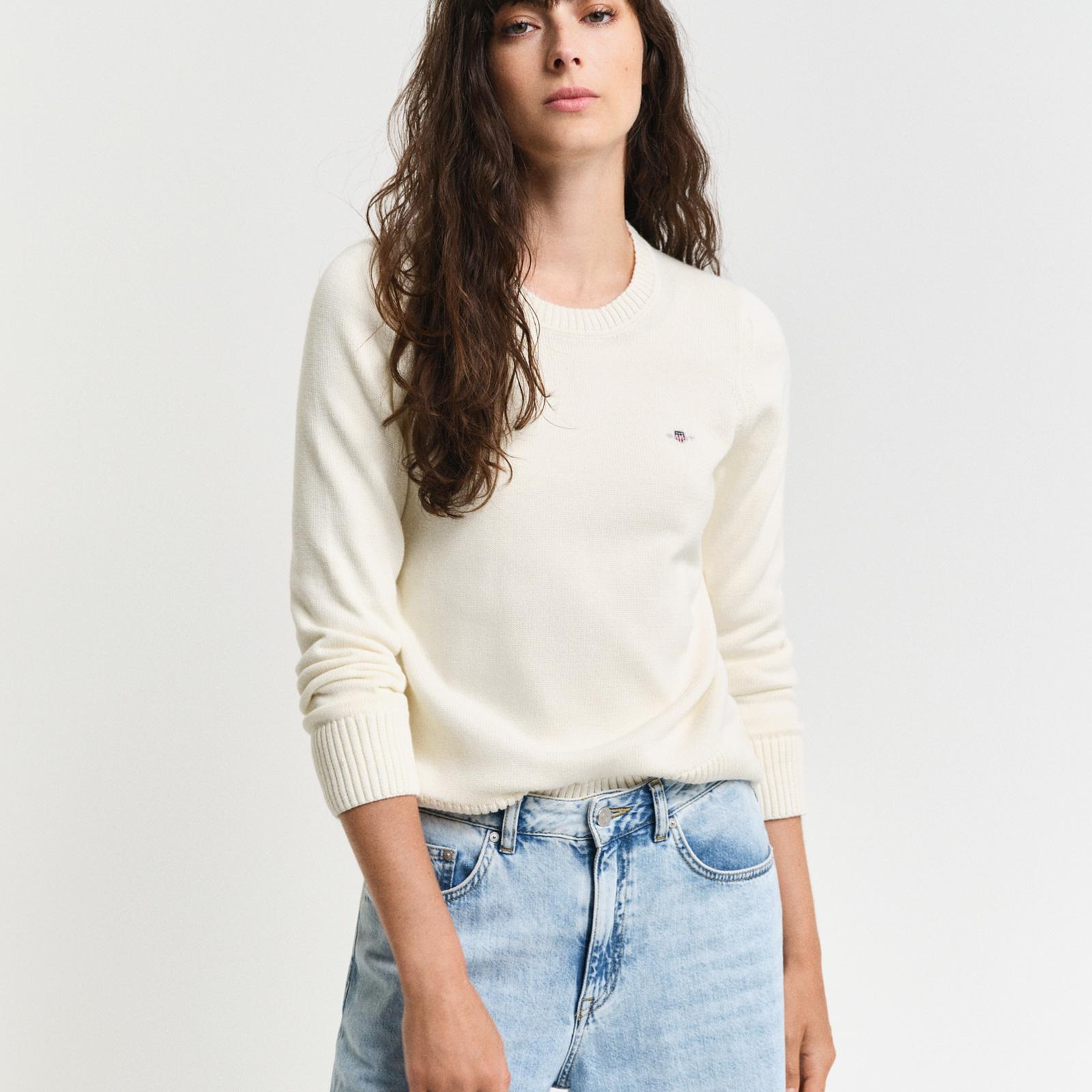 GANT Kadın Krem Regular Fit Bisiklet Yaka Triko Kazak