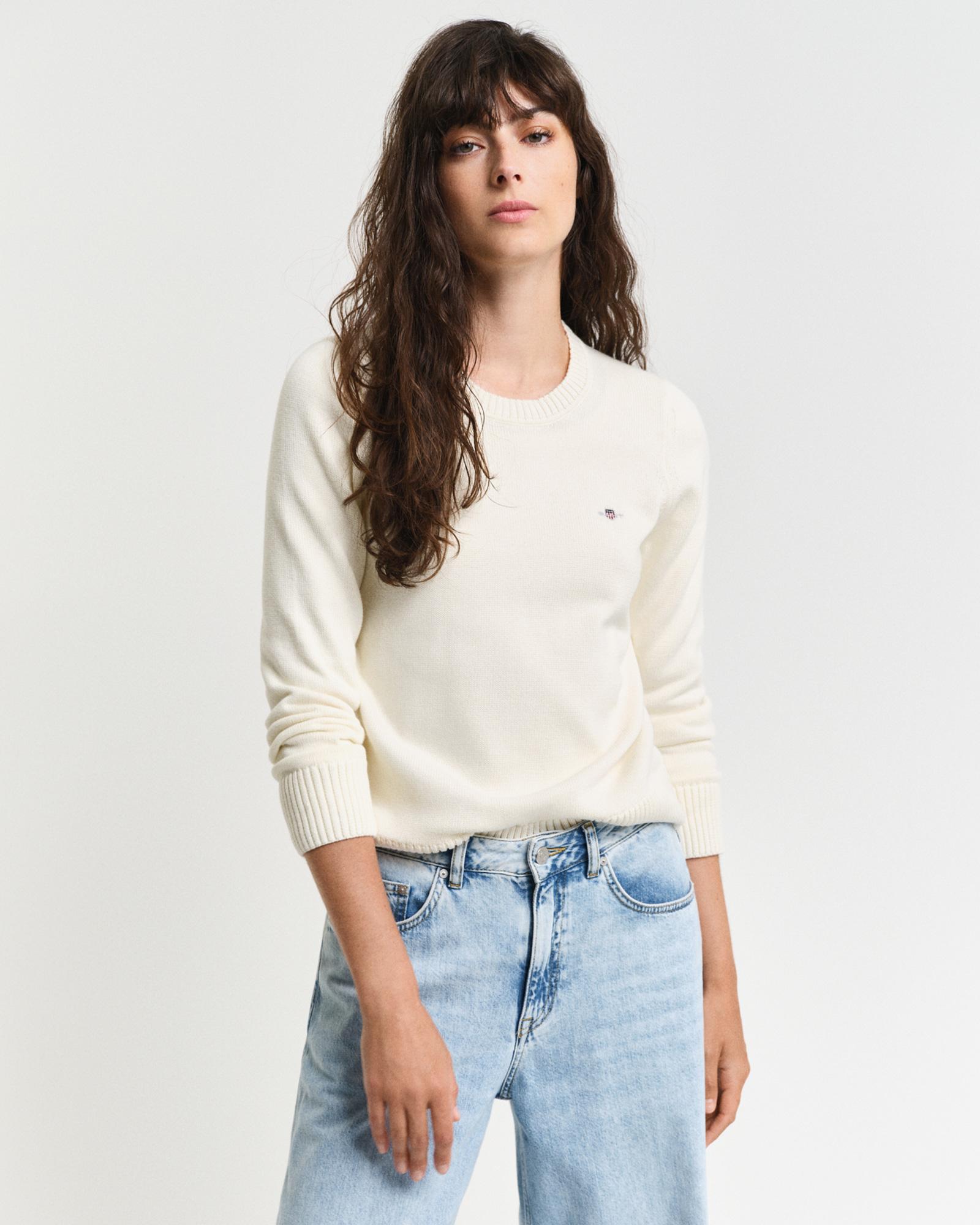 GANT Kadın Krem Regular Fit Bisiklet Yaka Triko Kazak
