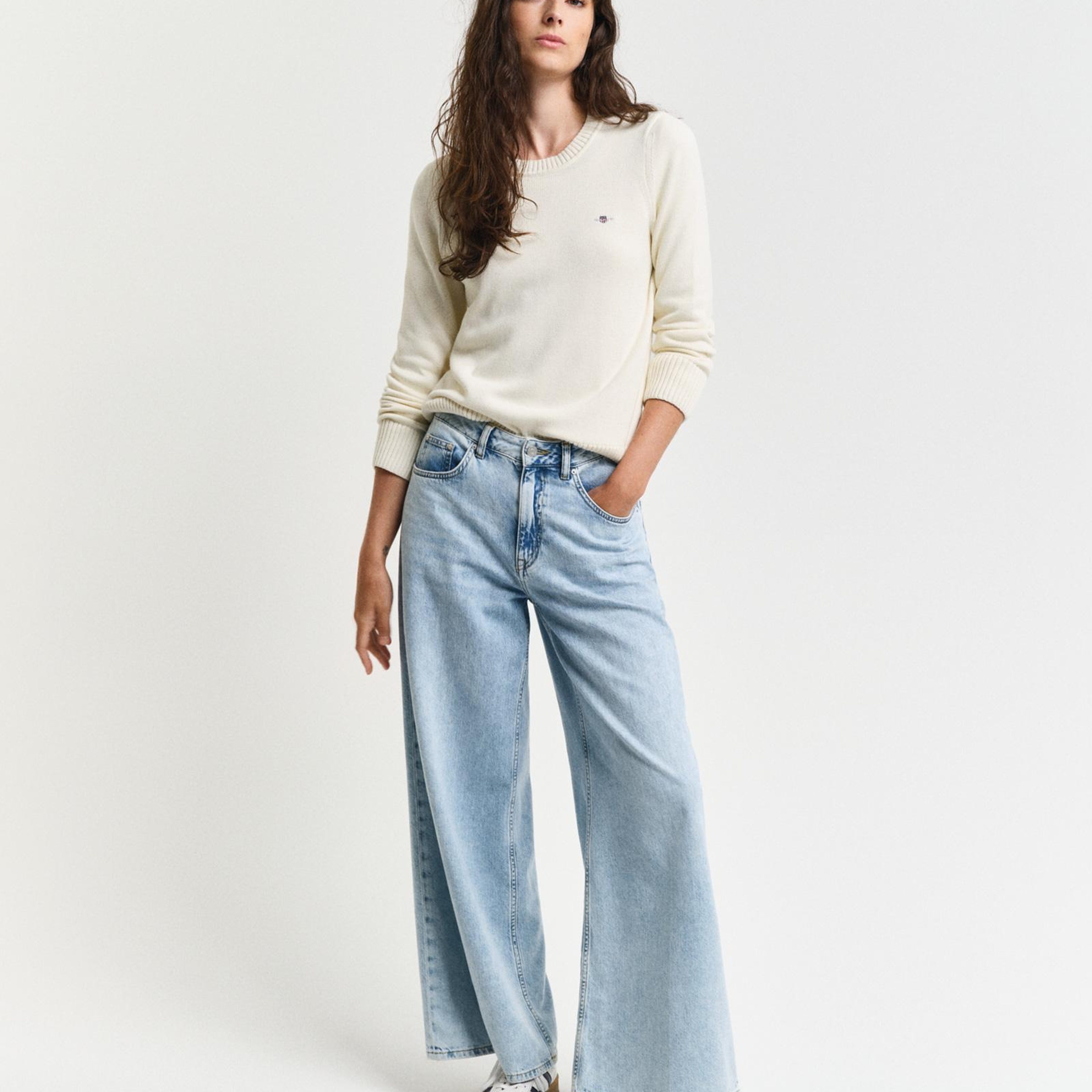 GANT Kadın Krem Regular Fit Bisiklet Yaka Triko Kazak