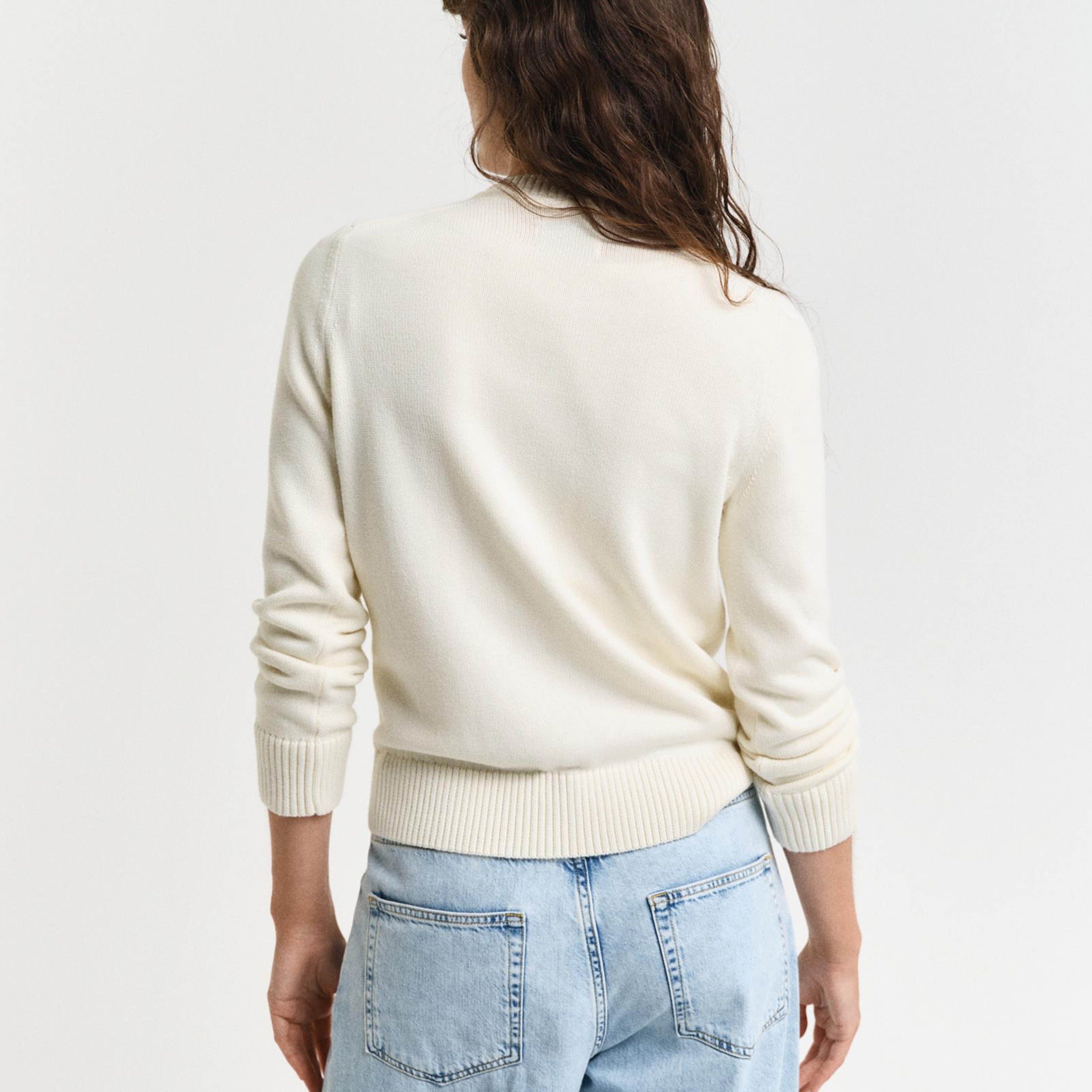 GANT Kadın Krem Regular Fit Bisiklet Yaka Triko Kazak