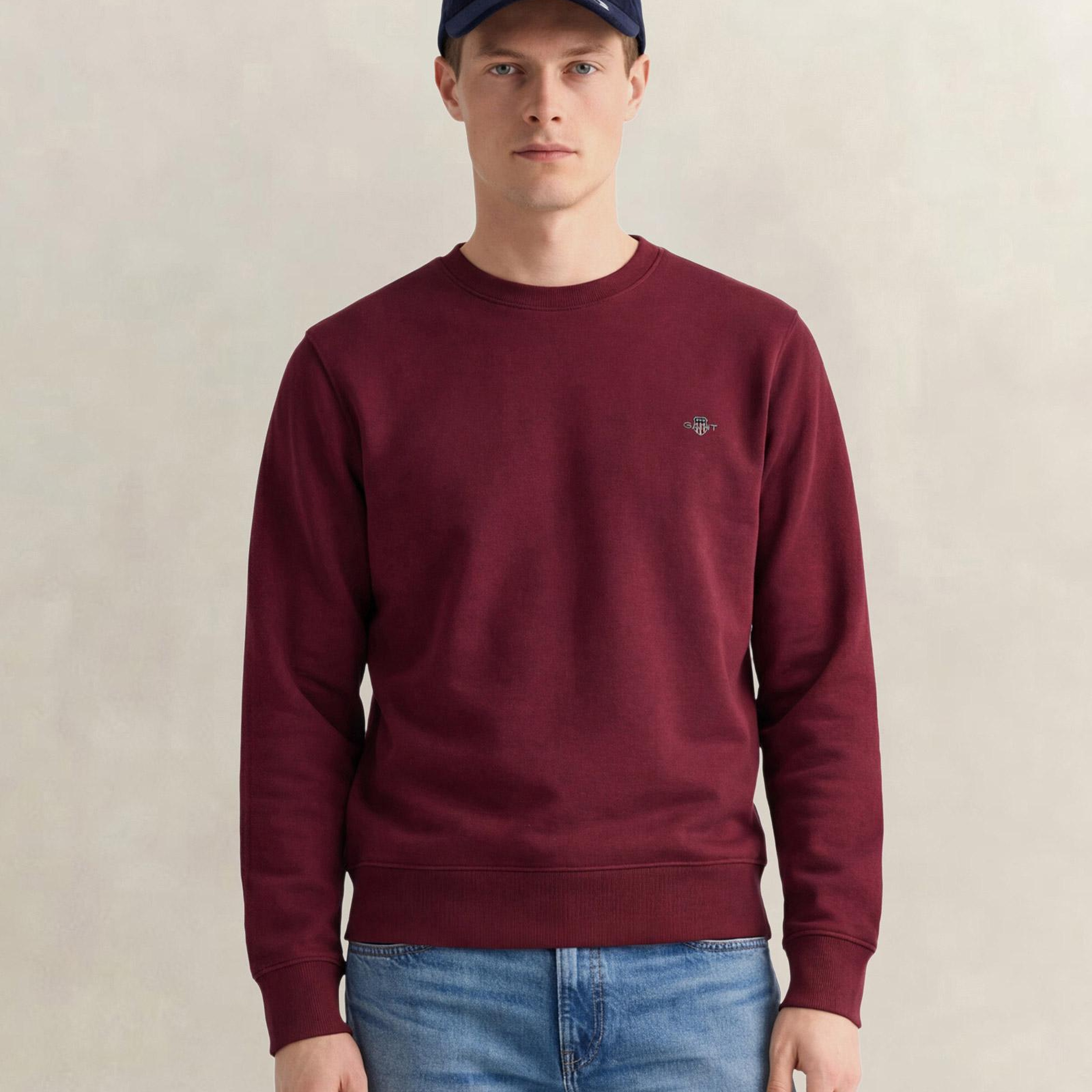 GANT Erkek Bordo Regular Fit Bisiklet Yaka Sweatshirt