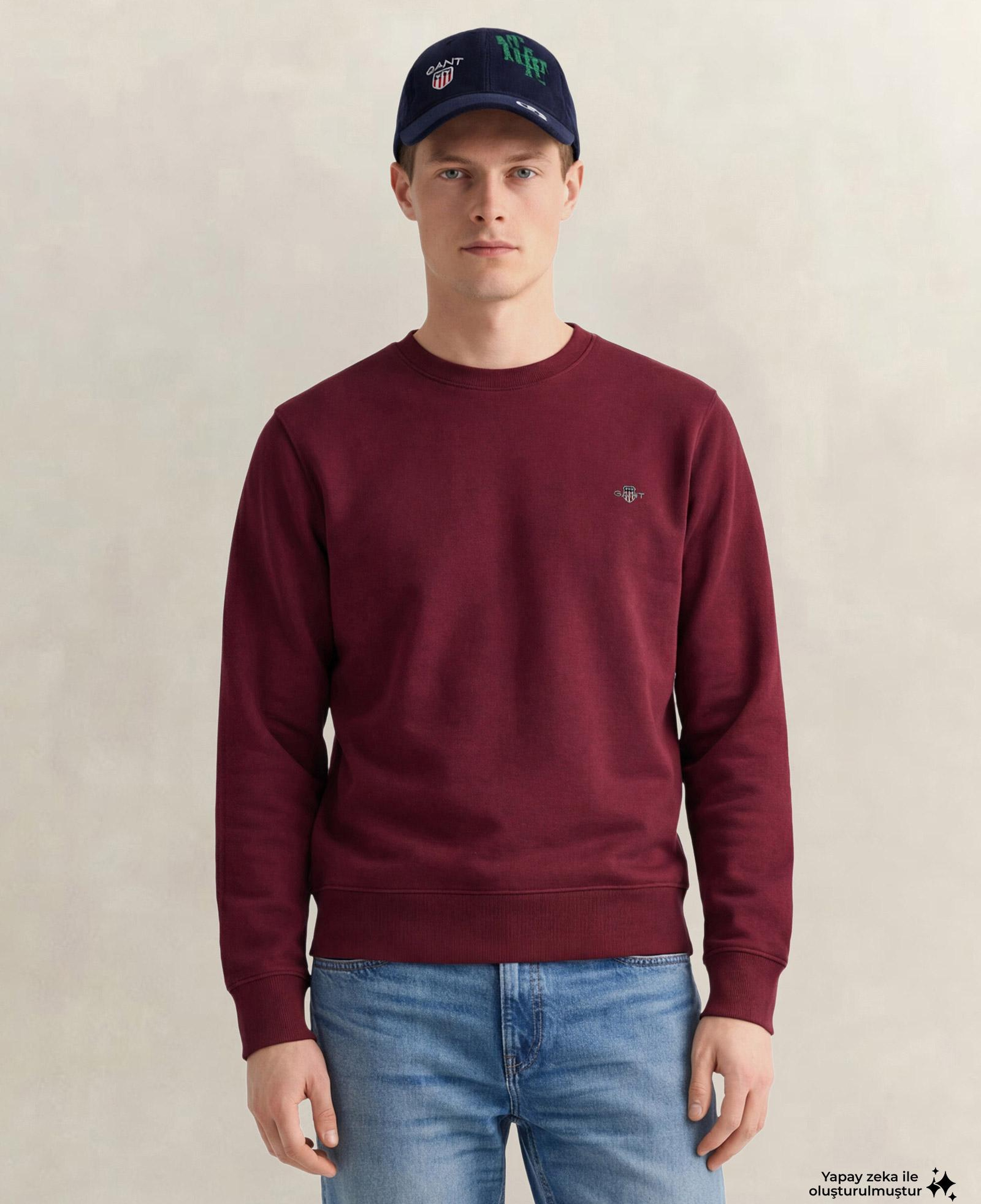 GANT Erkek Bordo Regular Fit Bisiklet Yaka Sweatshirt