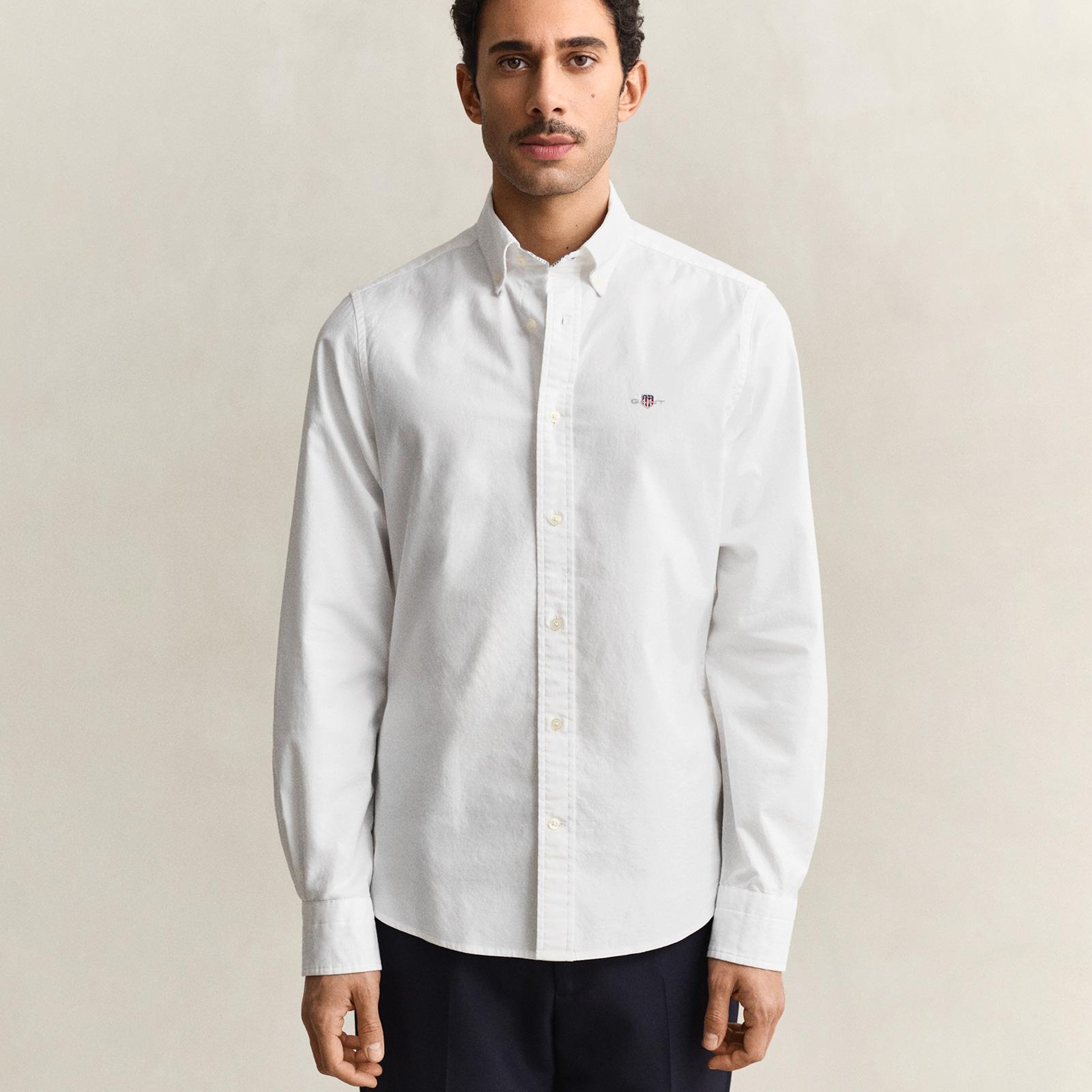GANT Erkek Beyaz Slim Fit Çizgili Logolu Gömlek