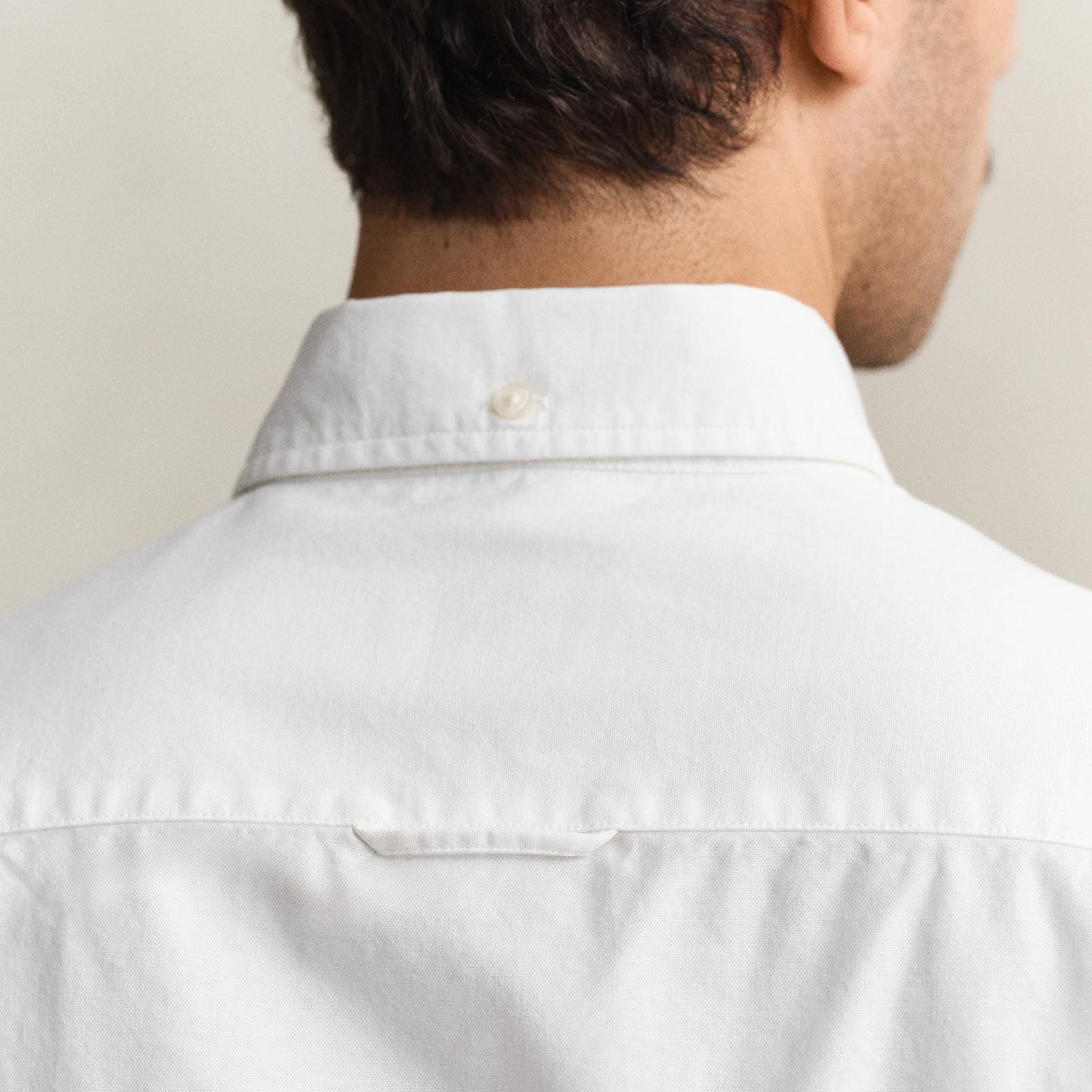 GANT Erkek Beyaz Slim Fit Çizgili Logolu Gömlek