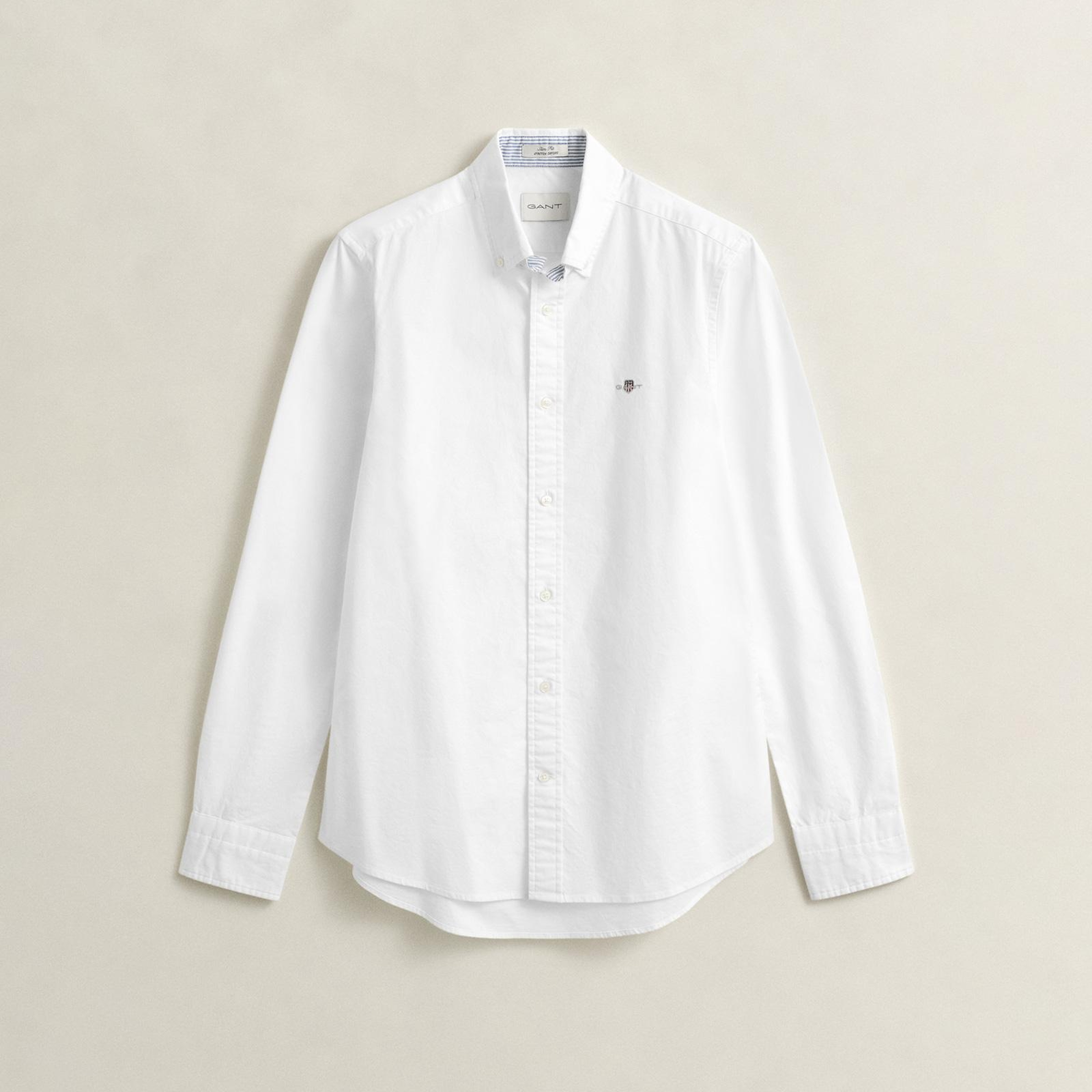 GANT Erkek Beyaz Slim Fit Çizgili Logolu Gömlek