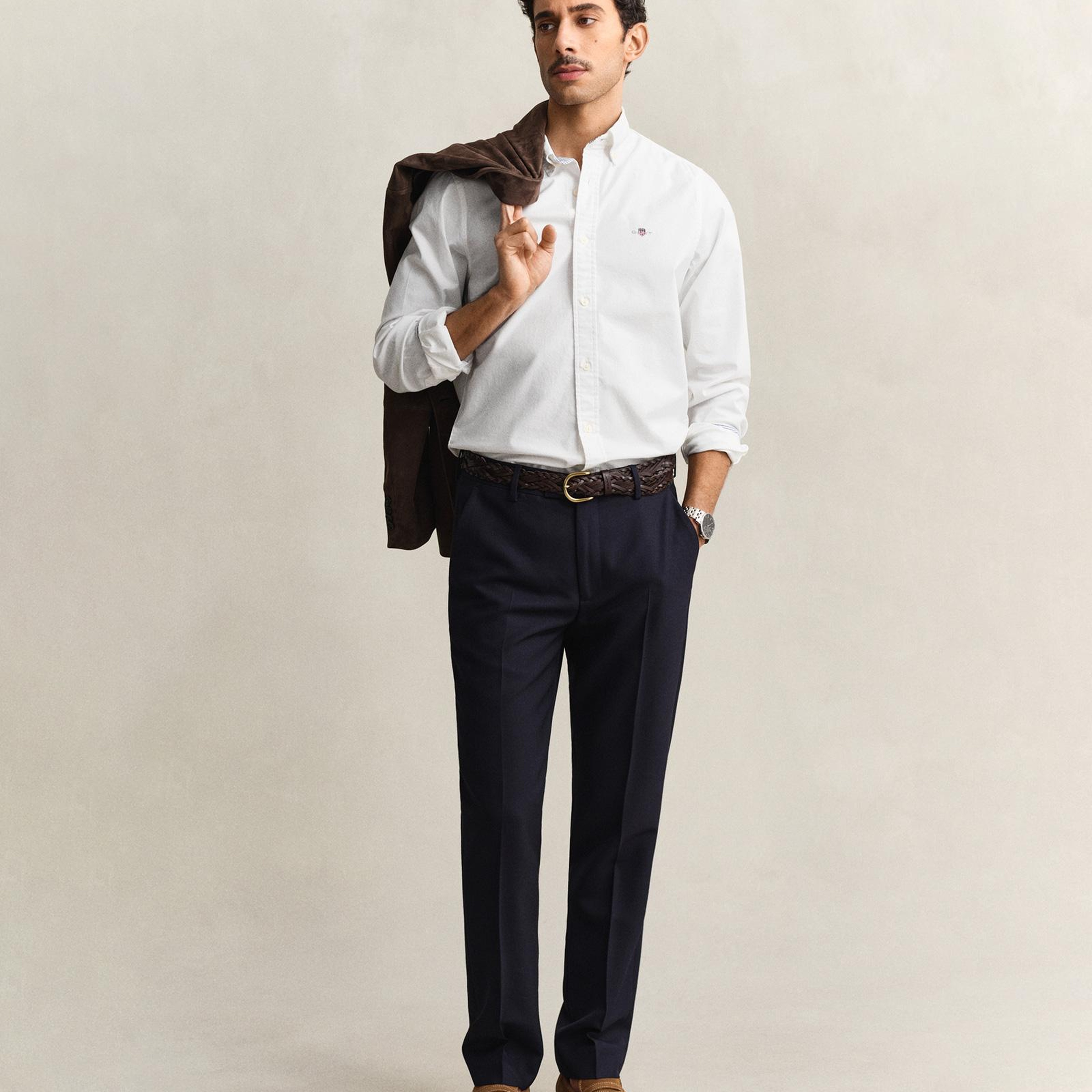 GANT Erkek Beyaz Slim Fit Çizgili Logolu Gömlek