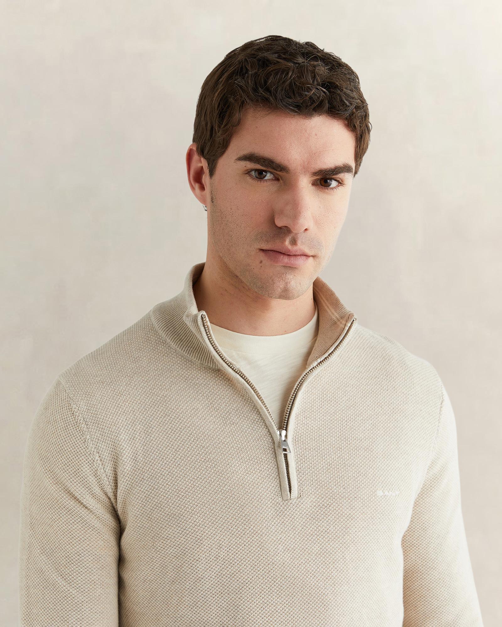 GANT Erkek Bej Regular Fit Yarım Fermuarlı Triko