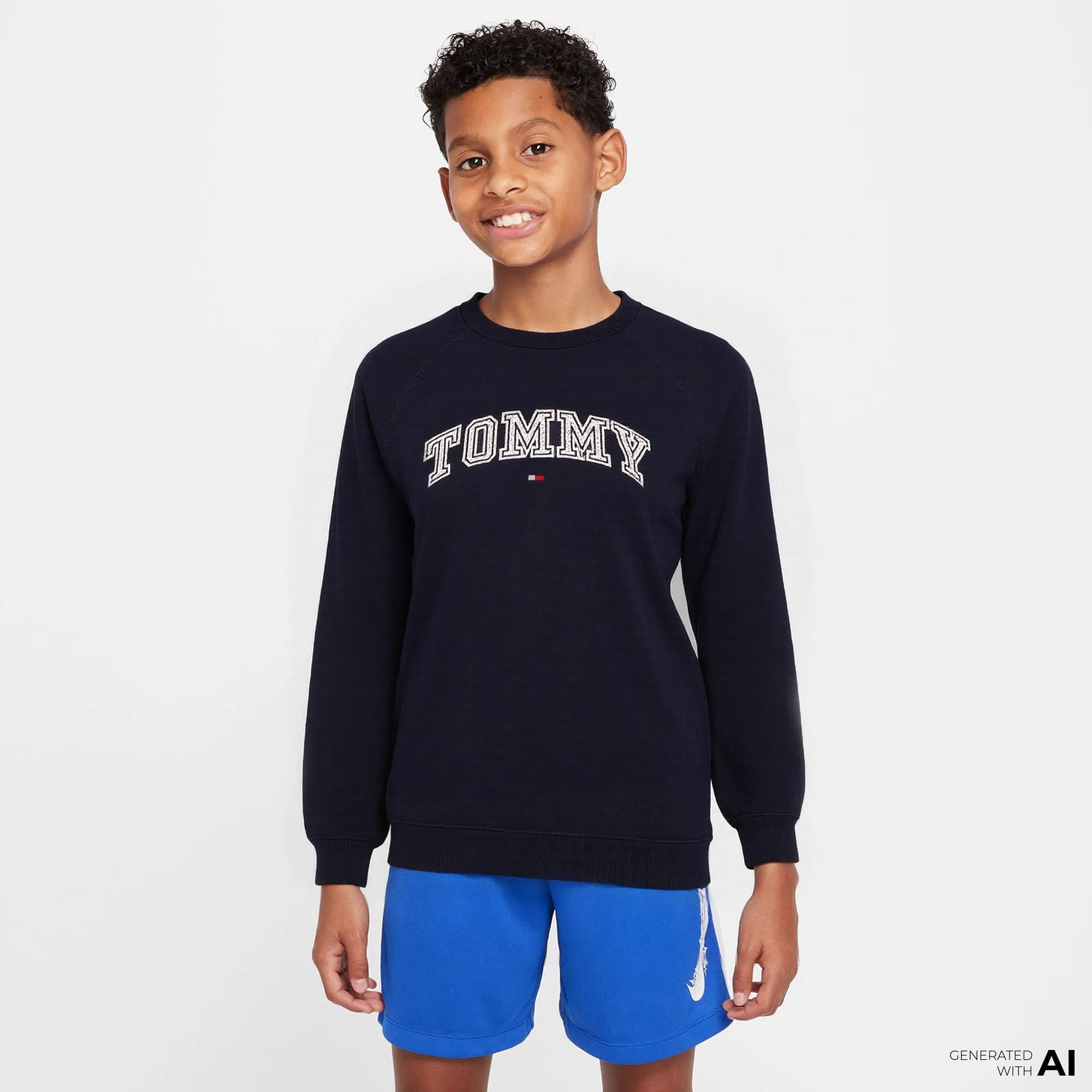 Tommy Hilfiger Varsity Embroidered Çocuk Lacivert Sweatshirt