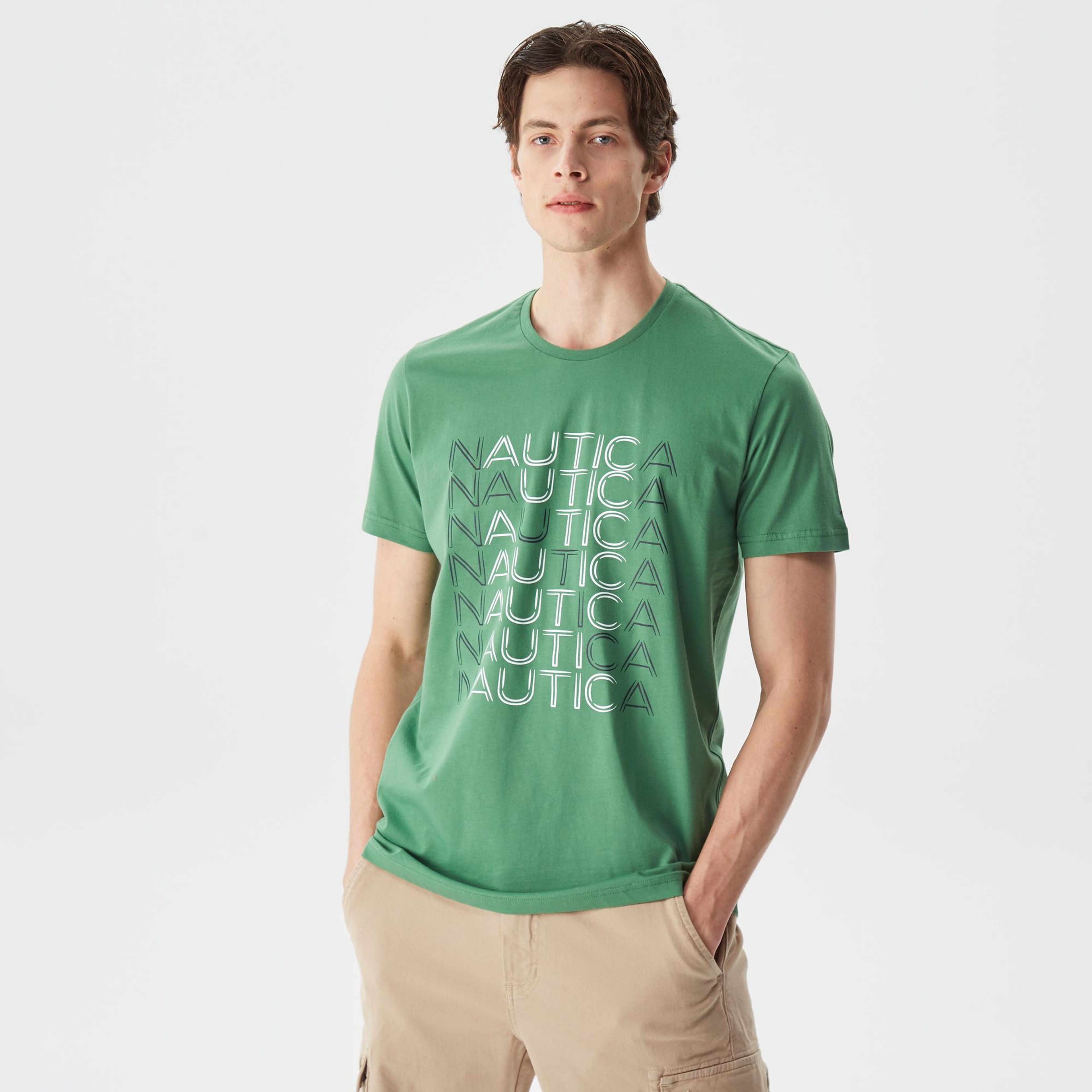 Nautica Erkek Yeşil Baskılı Standart Fit T-Shirt