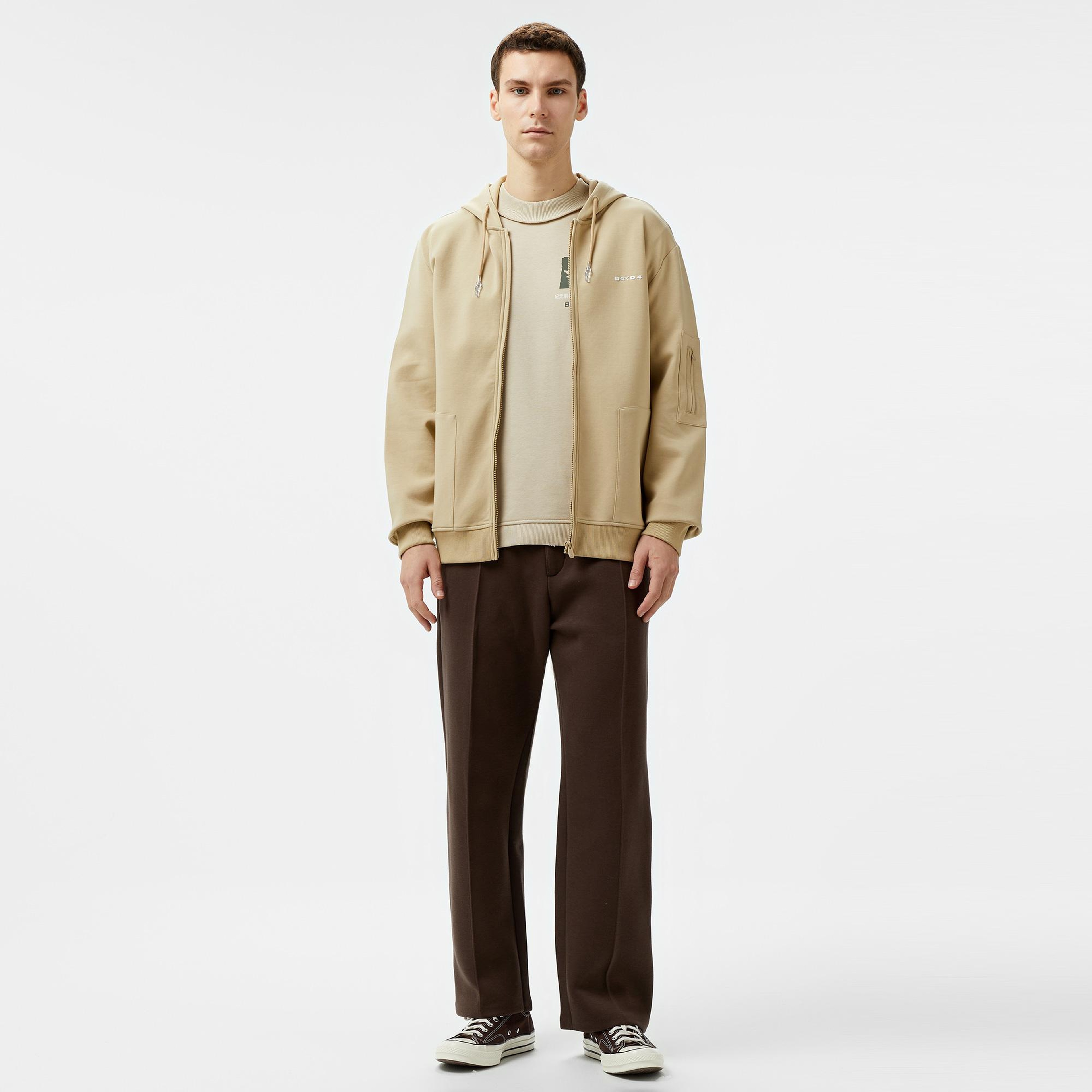 UNITED4 Cool M Full Zip Erkek Bej Sweatshirt