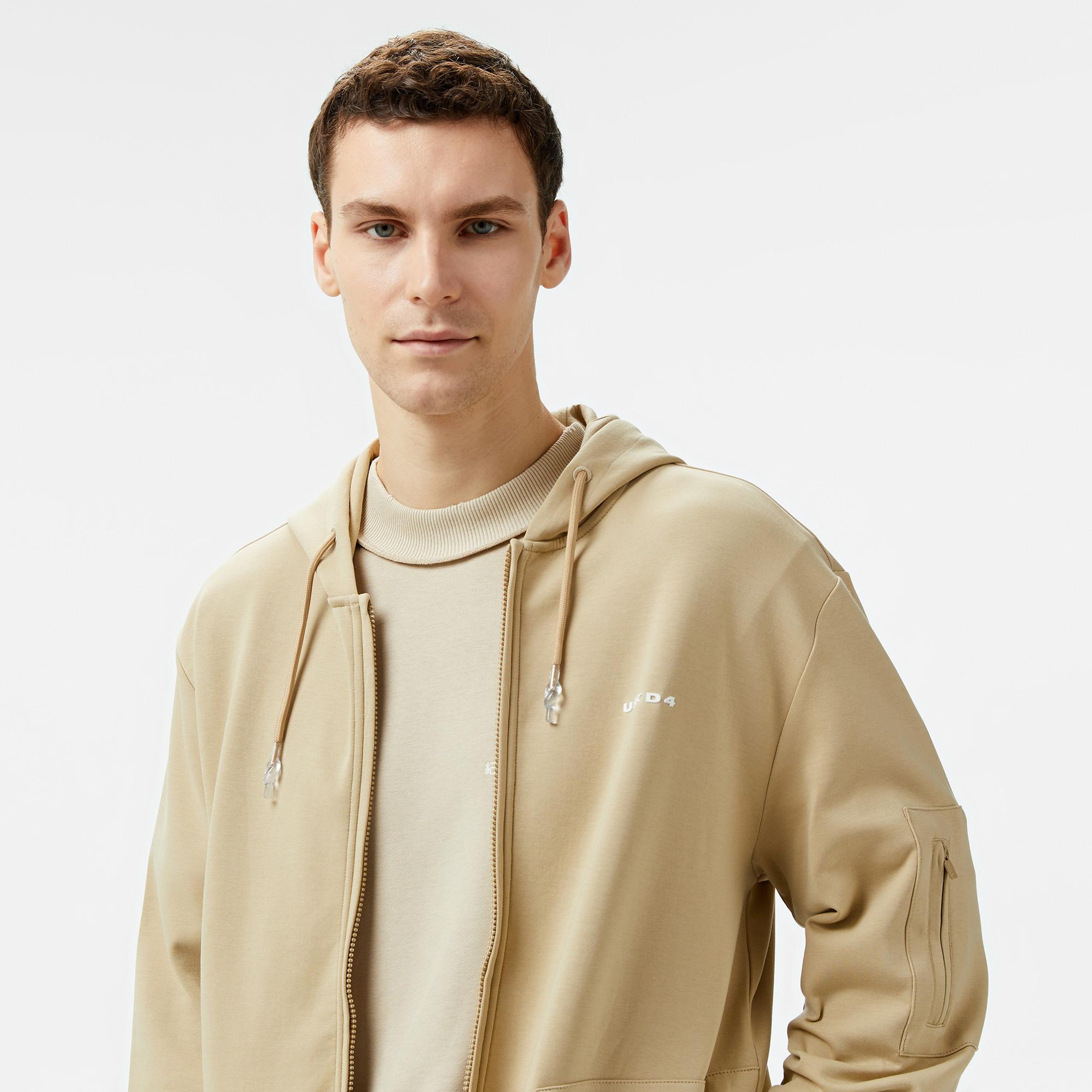 UNITED4 Cool M Full Zip Erkek Bej Sweatshirt