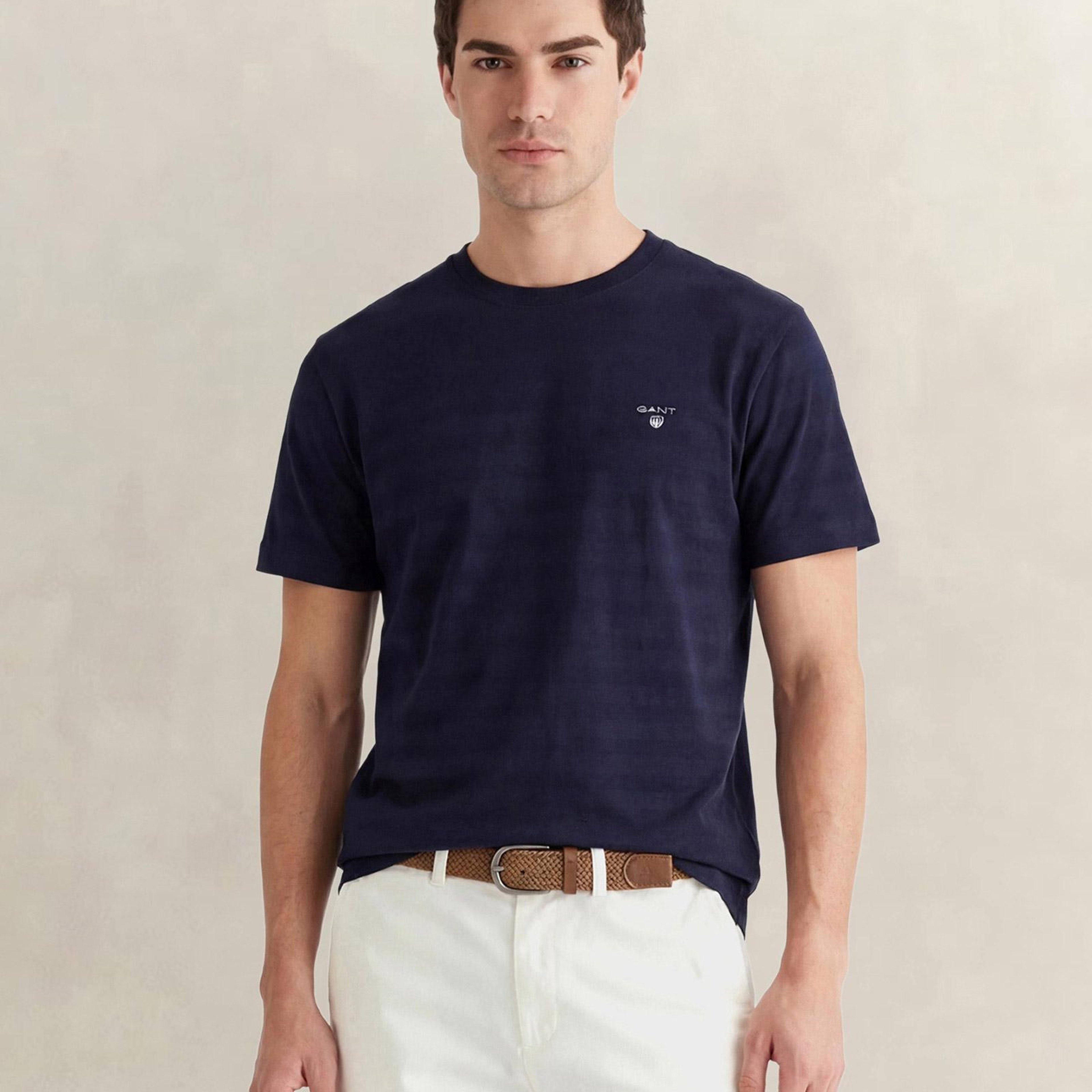 GANT Erkek Lacivert Bisiklet Yaka Regular Fit T-Shirt