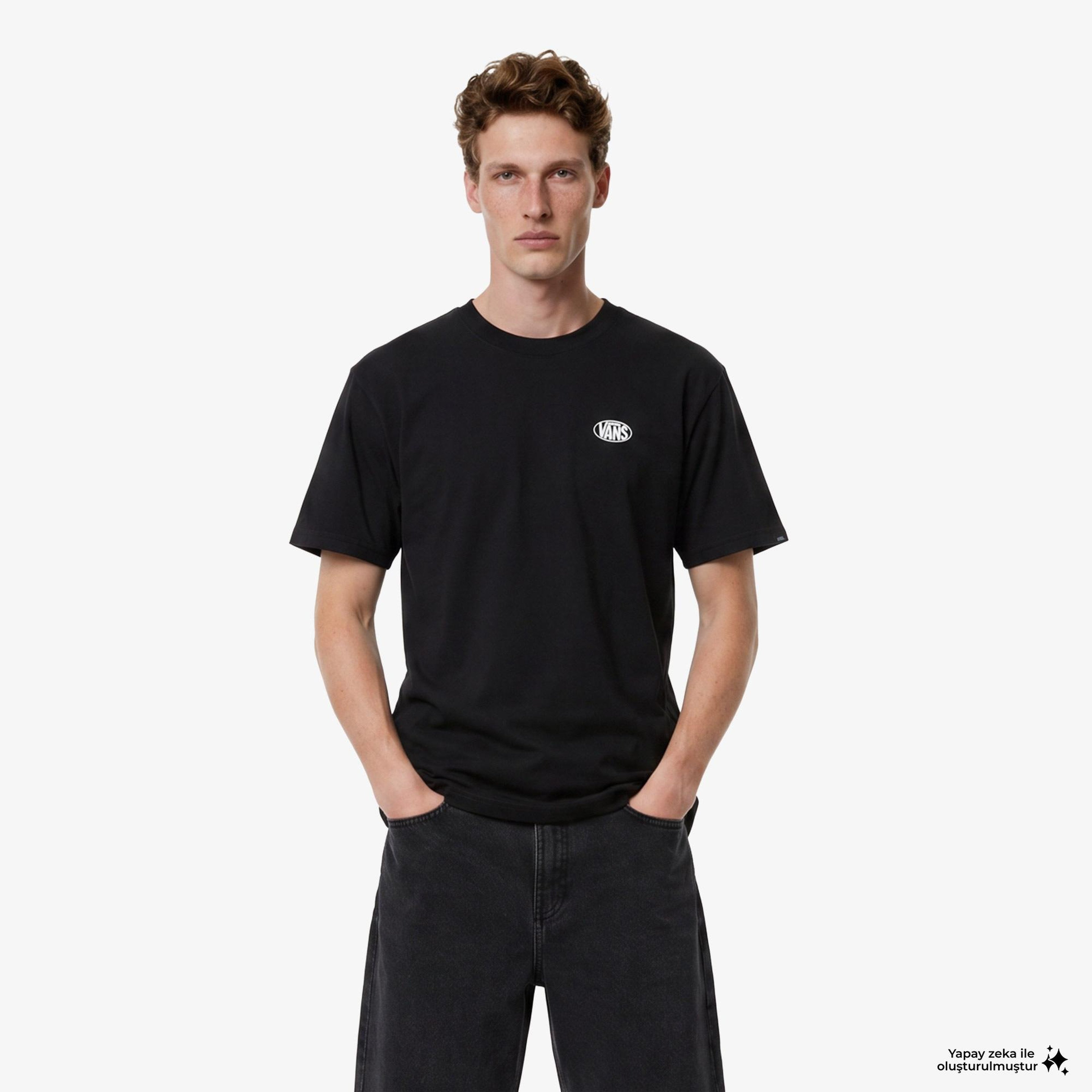 Vans Oval Logo Loose Erkek Siyah T-Shirt