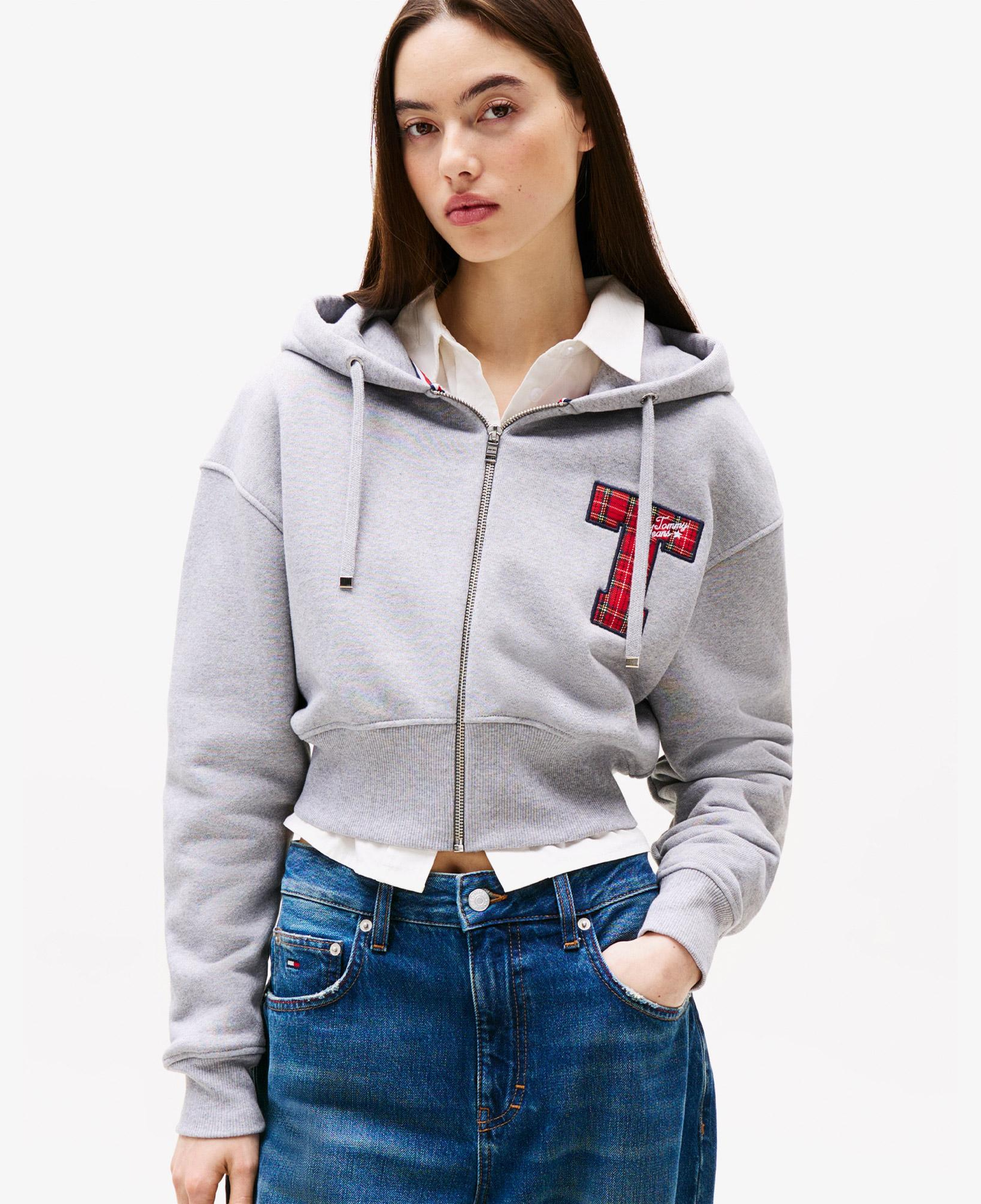 Tommy Hilfiger Tjw Zip Thru Applique Kadın Gri Hoodie
