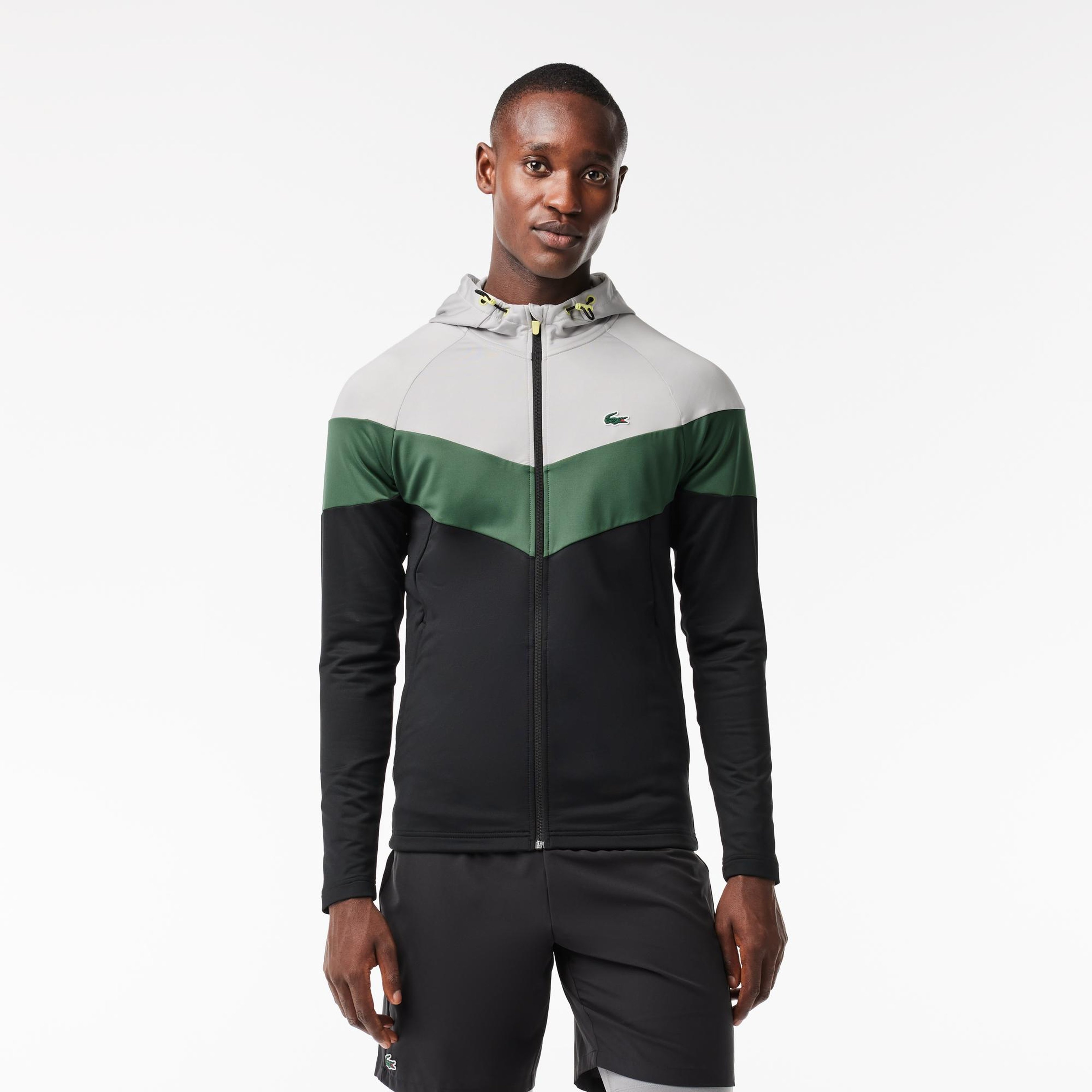 Active Erkek Kapüşonlu Renk Bloklu Siyah Sweatshirt