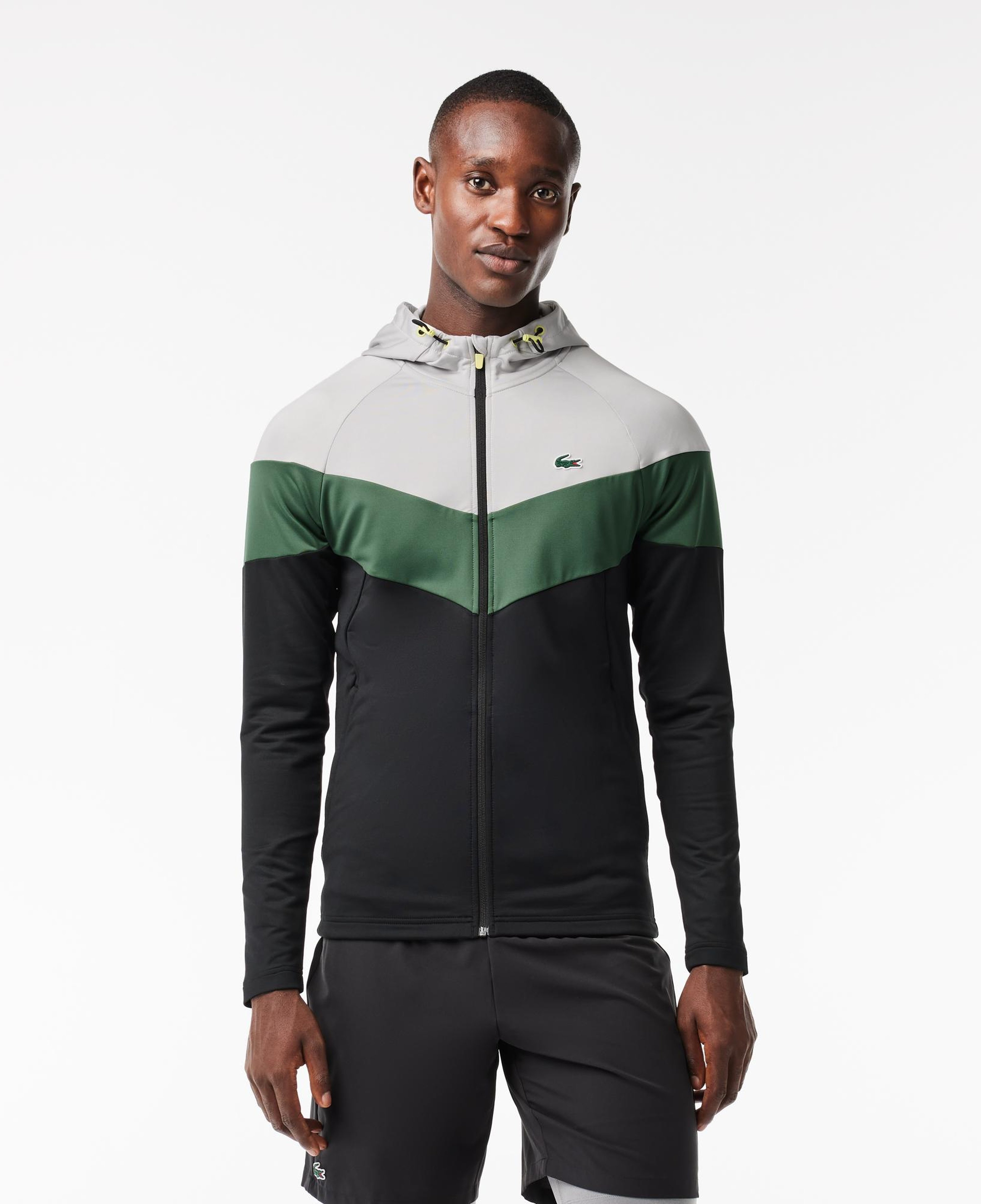 Active Erkek Kapüşonlu Renk Bloklu Siyah Sweatshirt