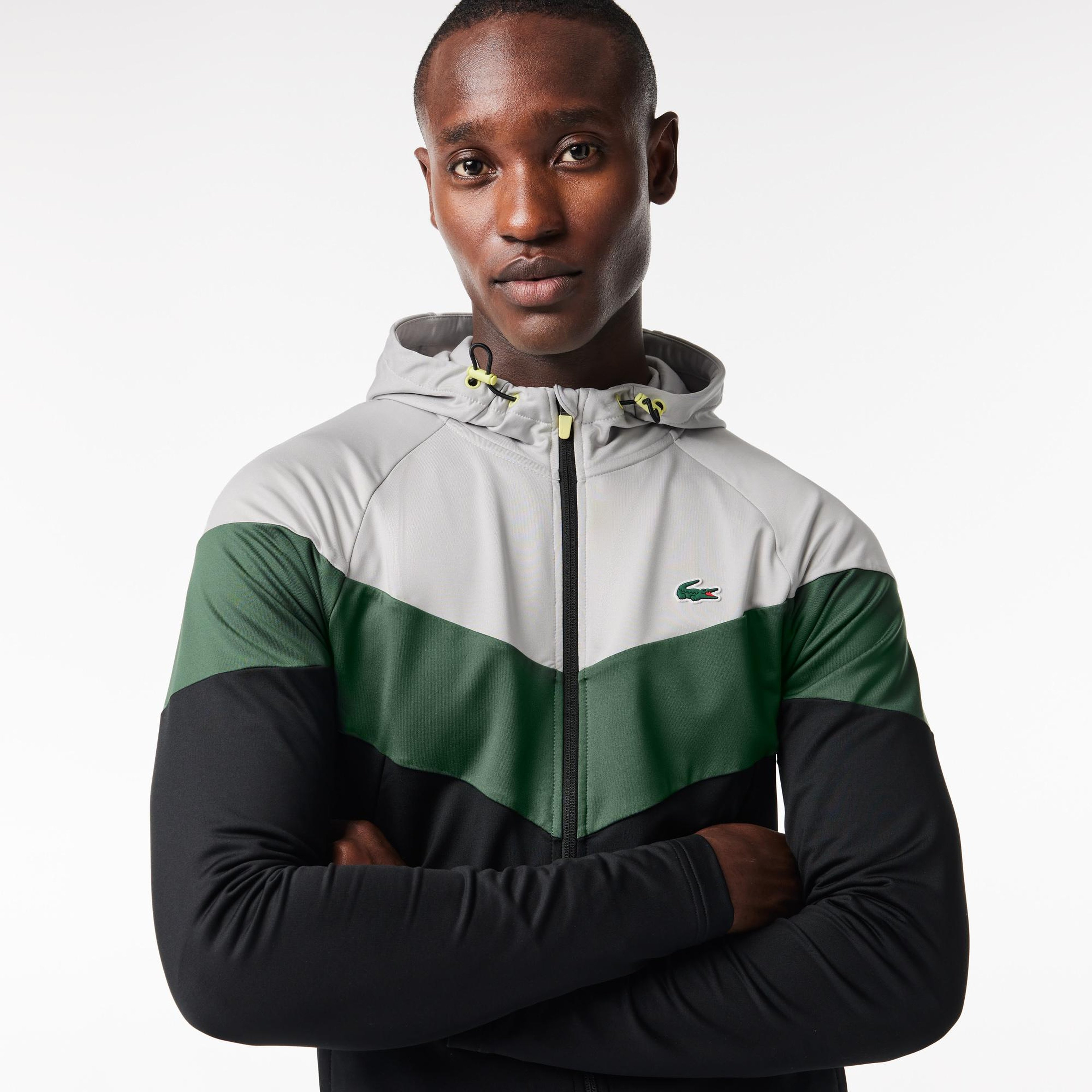Active Erkek Kapüşonlu Renk Bloklu Siyah Sweatshirt