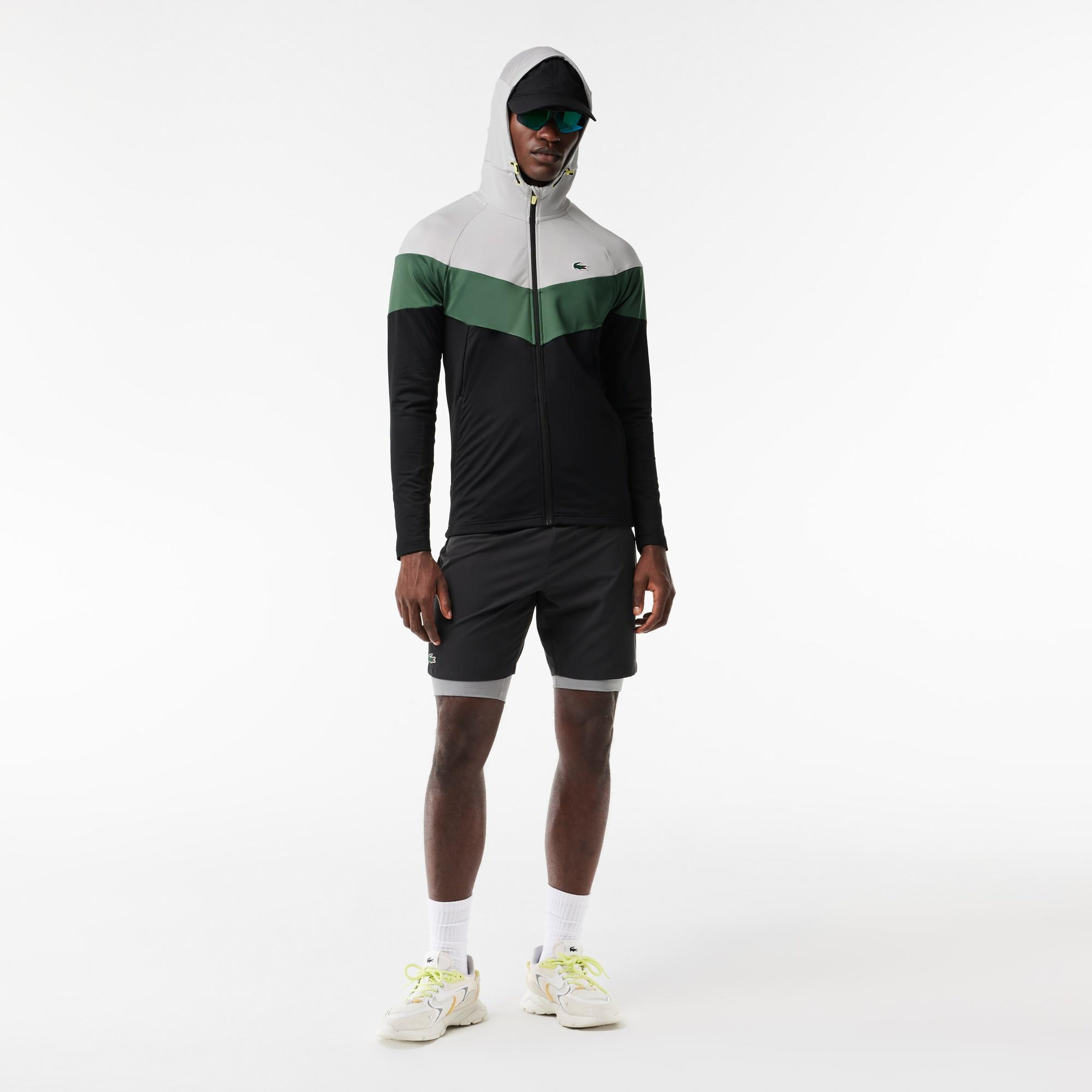 Active Erkek Kapüşonlu Renk Bloklu Siyah Sweatshirt