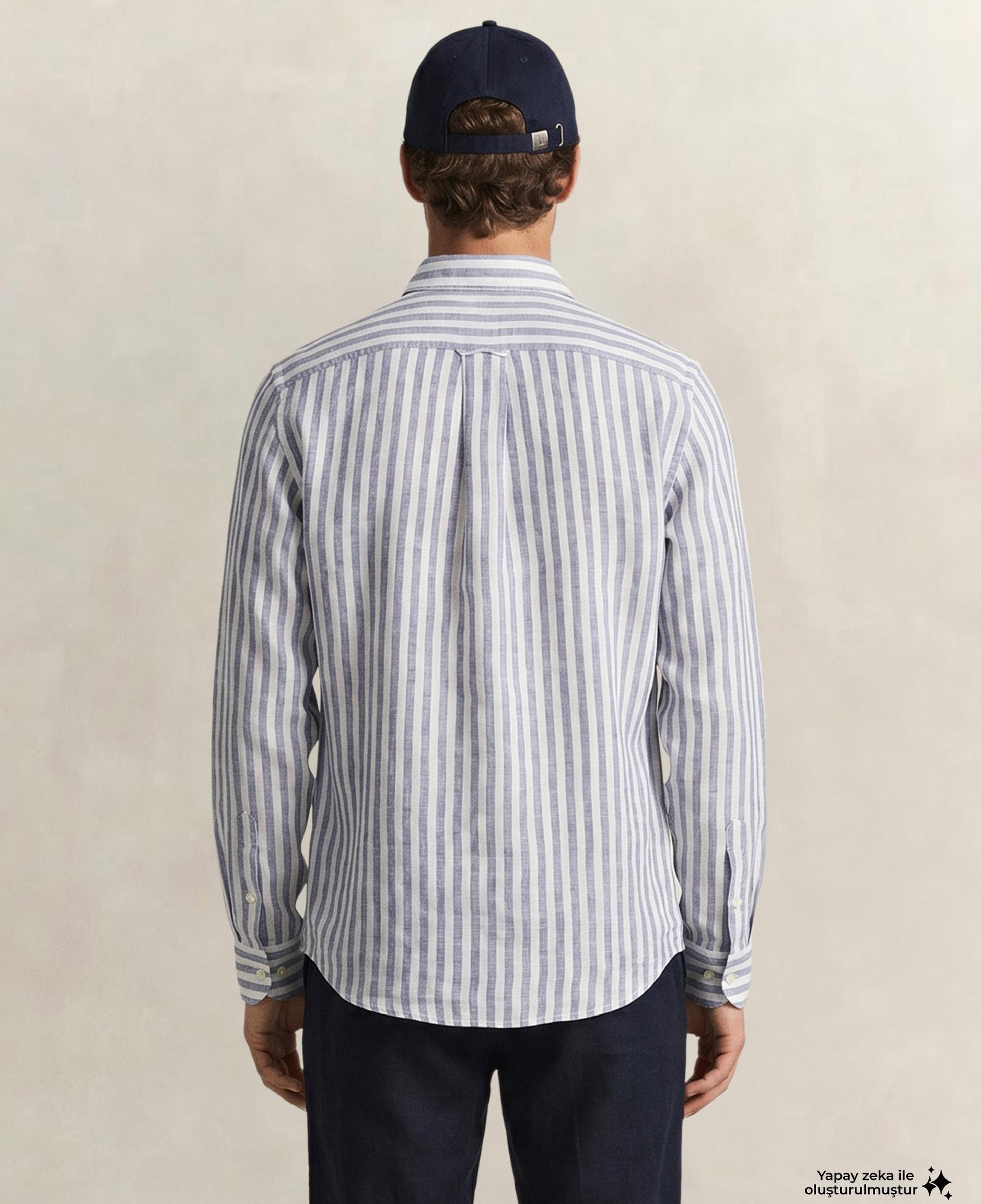 GANT Erkek Mavi Regular Fit Çizgili Logolu Gömlek