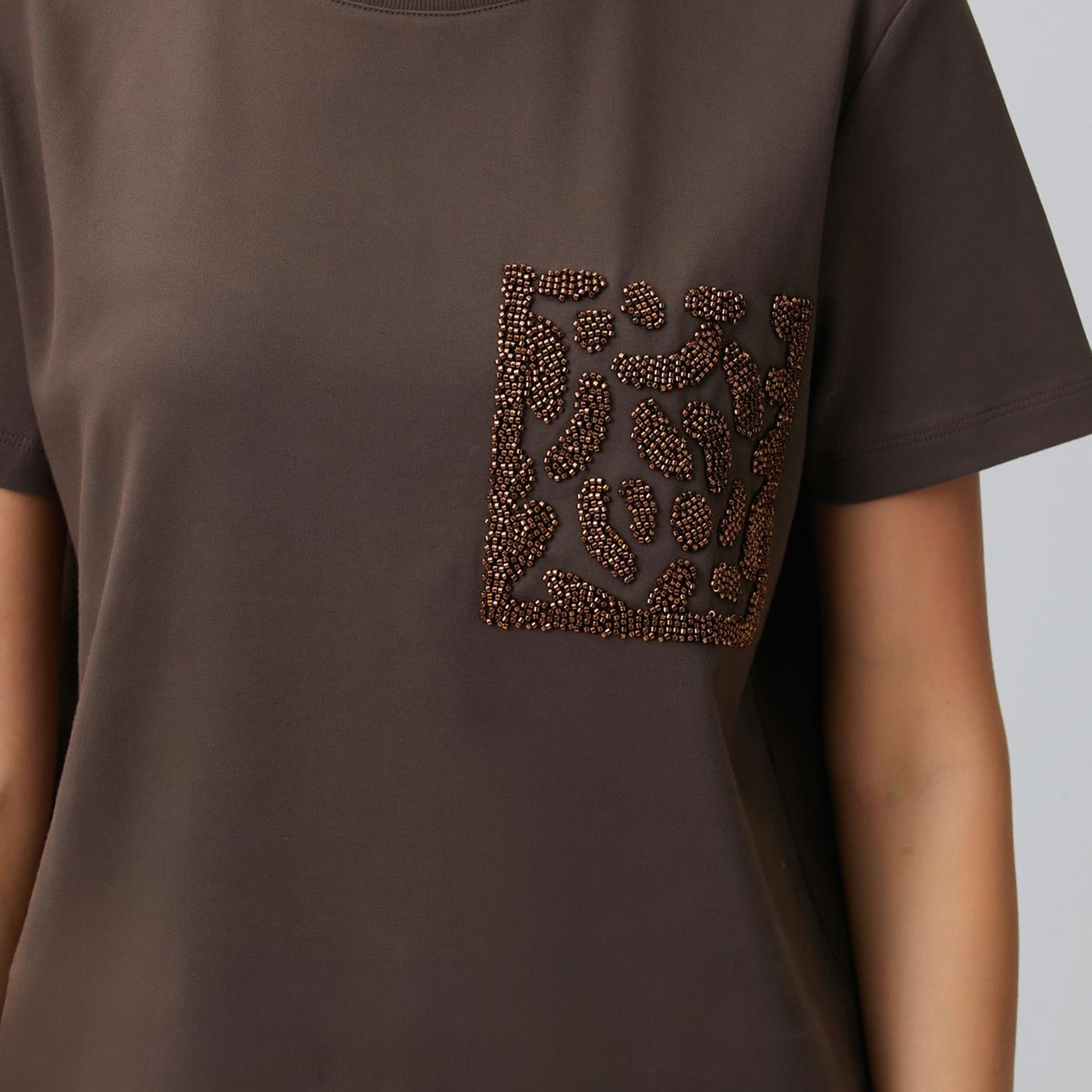 Network Kadın Acı Kahve Cep Detaylı T-shirt