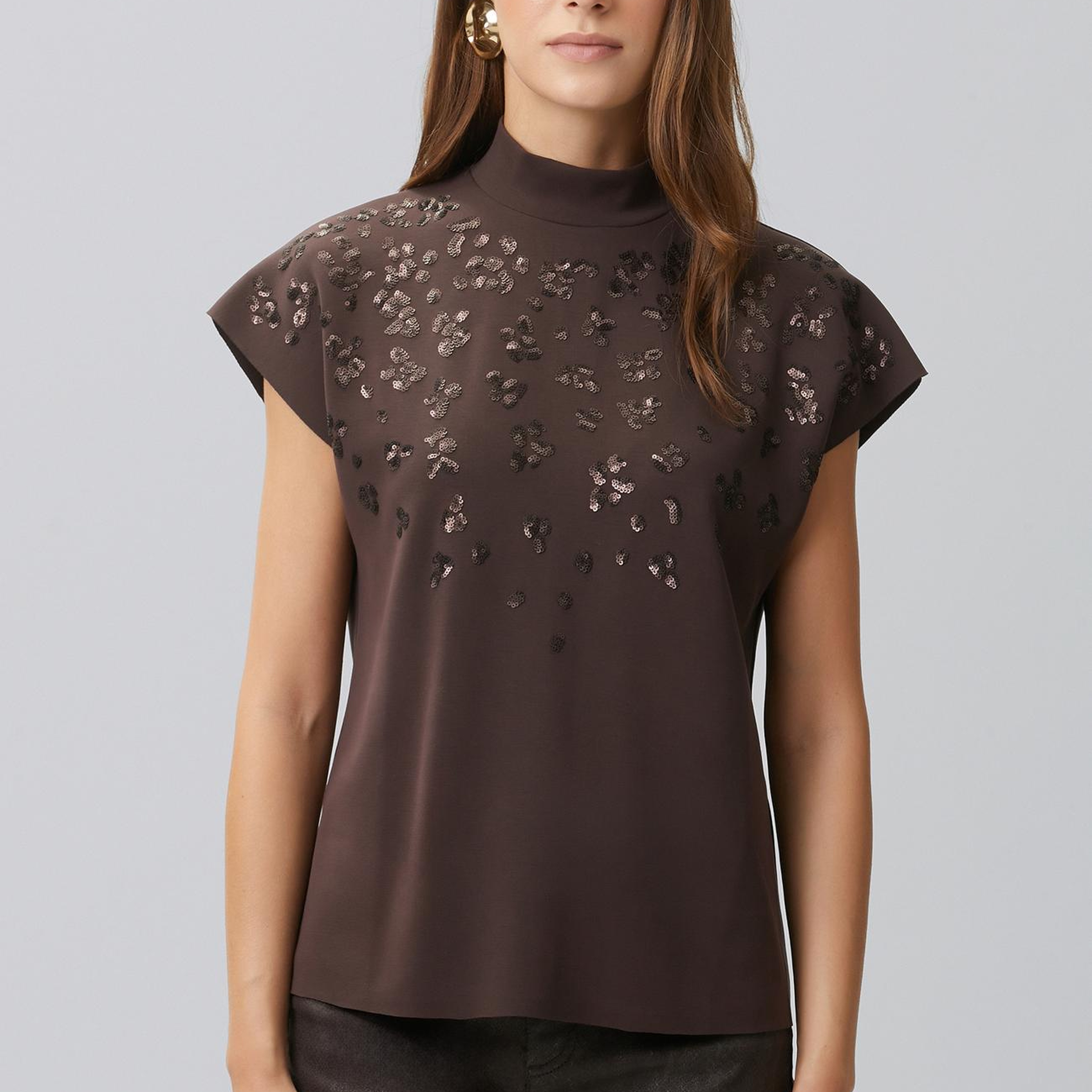 Network Kadın Acı Kahve Payet İşlemeli T-shirt