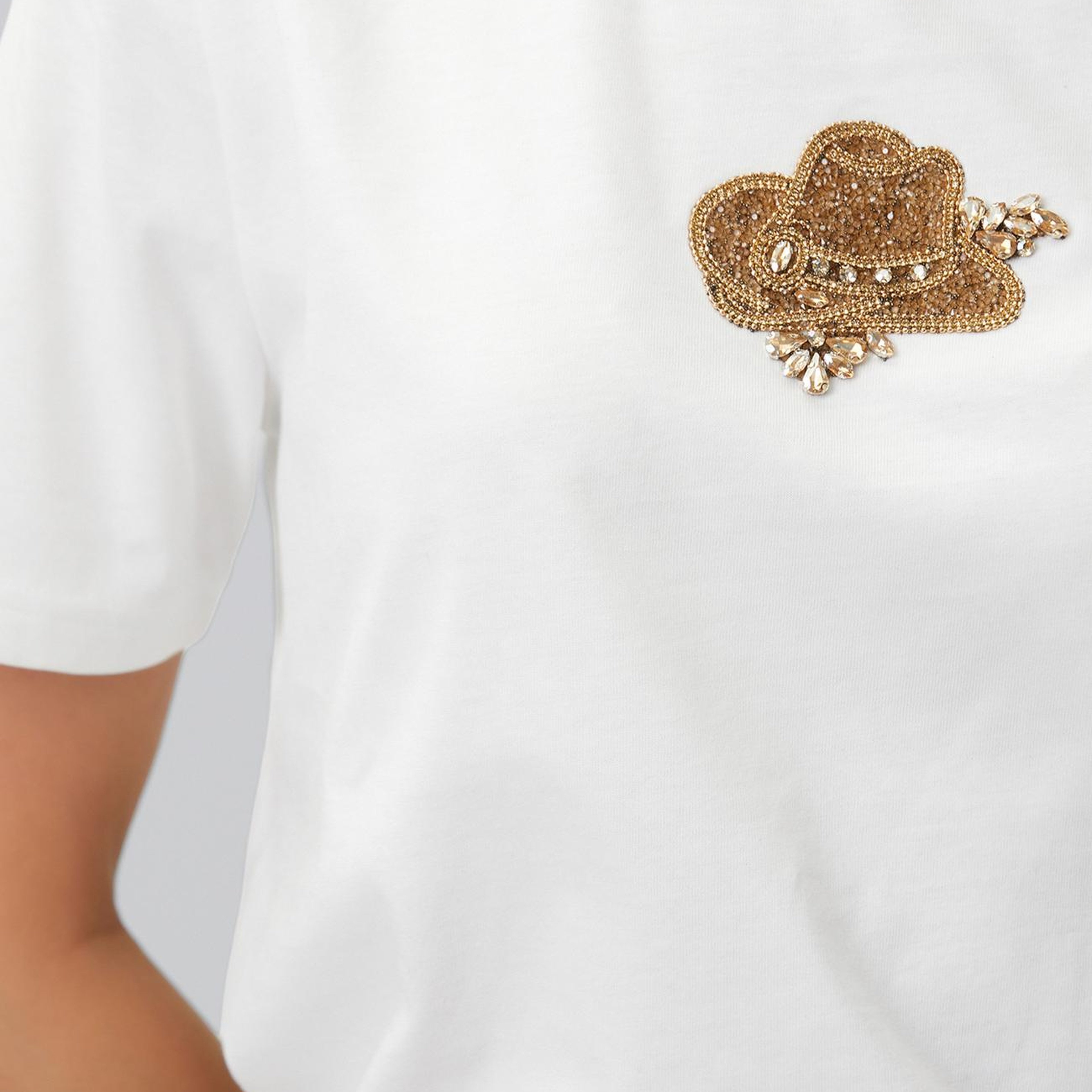 Network Kadın Kırık Beyaz Aplike Aksesuarlı T-shirt