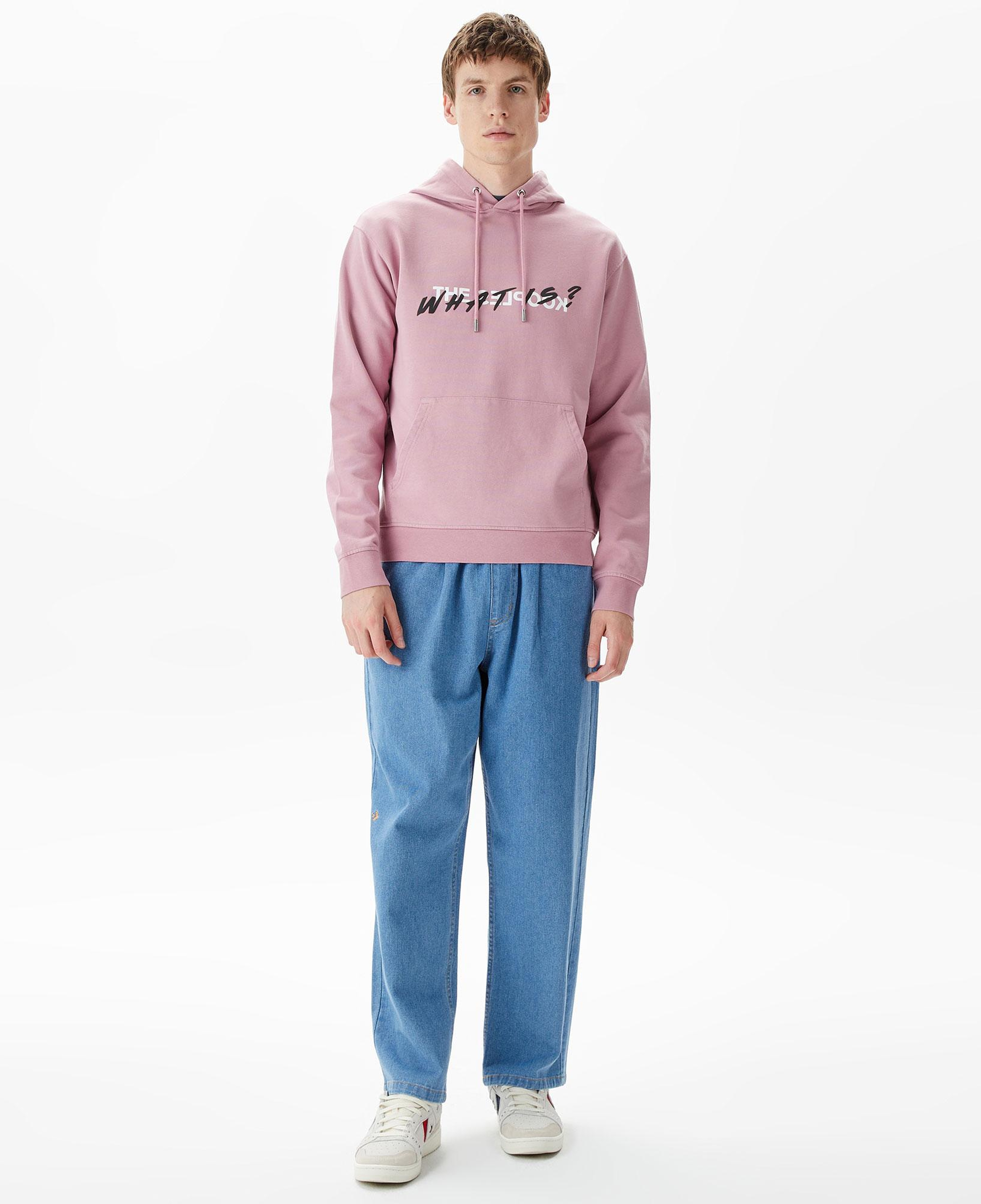 Erkek Baskılı Kapüşonlu Pembe Sweatshirt