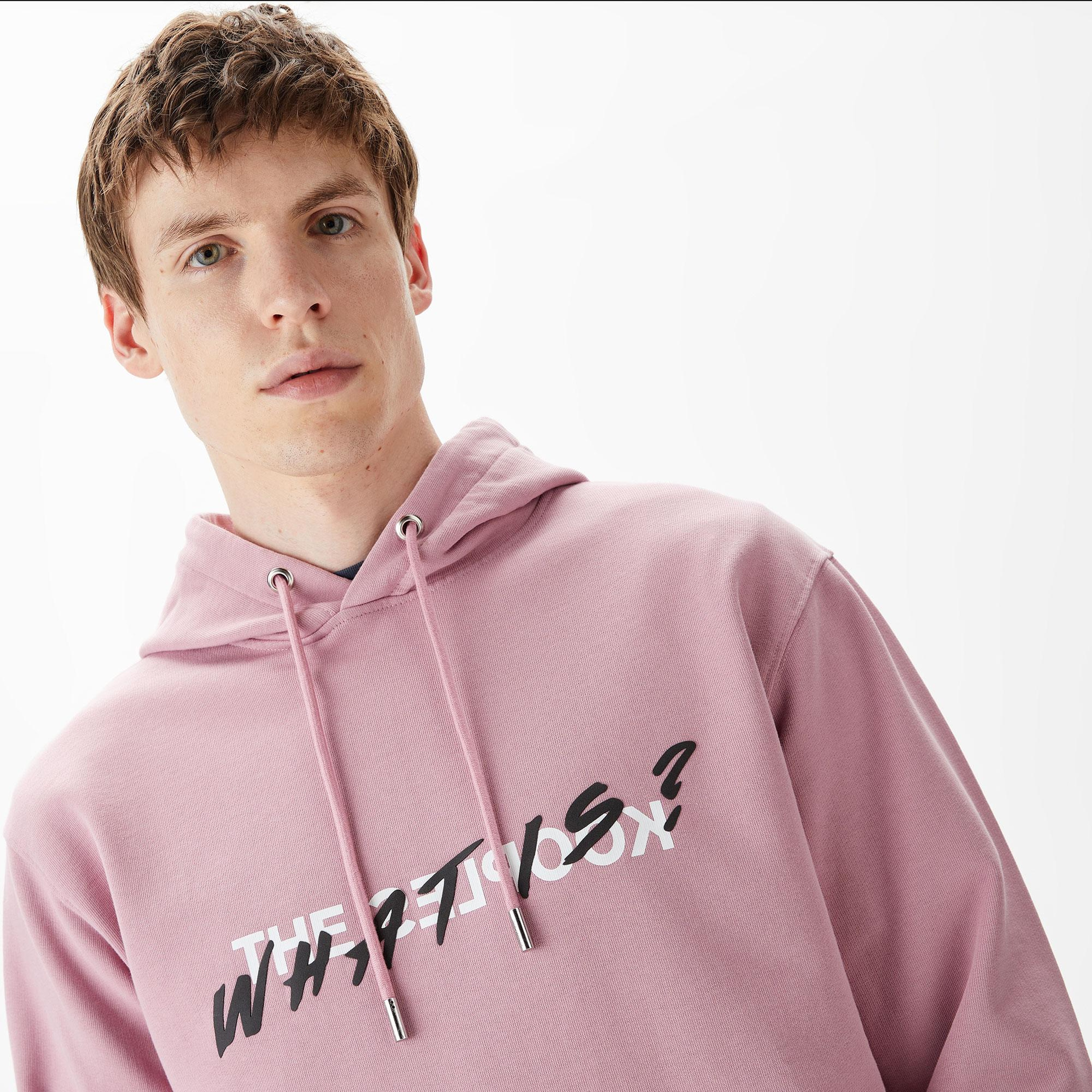 ERKEK BASKILI KAPÜŞONLU PEMBE SWEATSHIRT