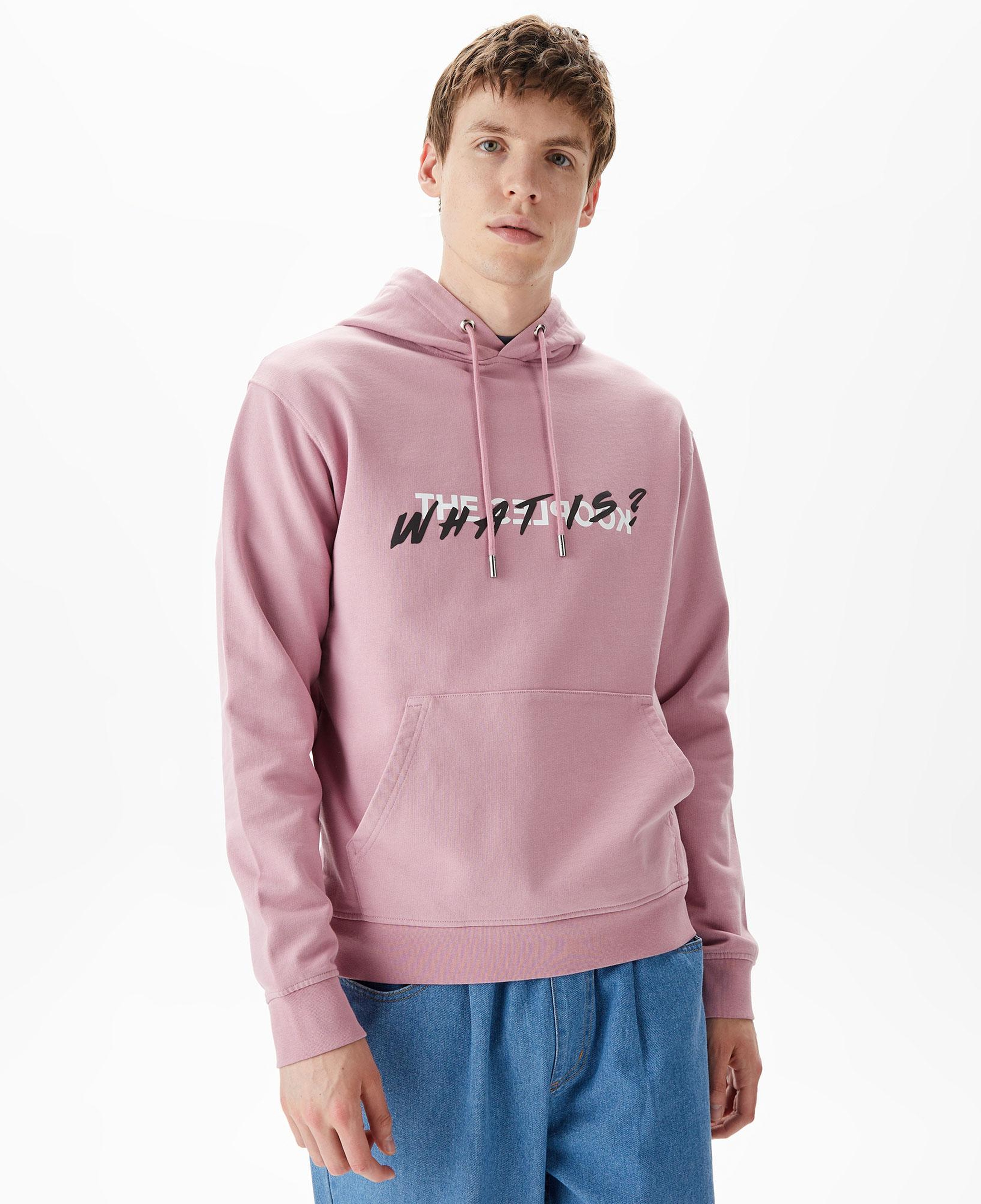 Erkek Baskılı Kapüşonlu Pembe Sweatshirt