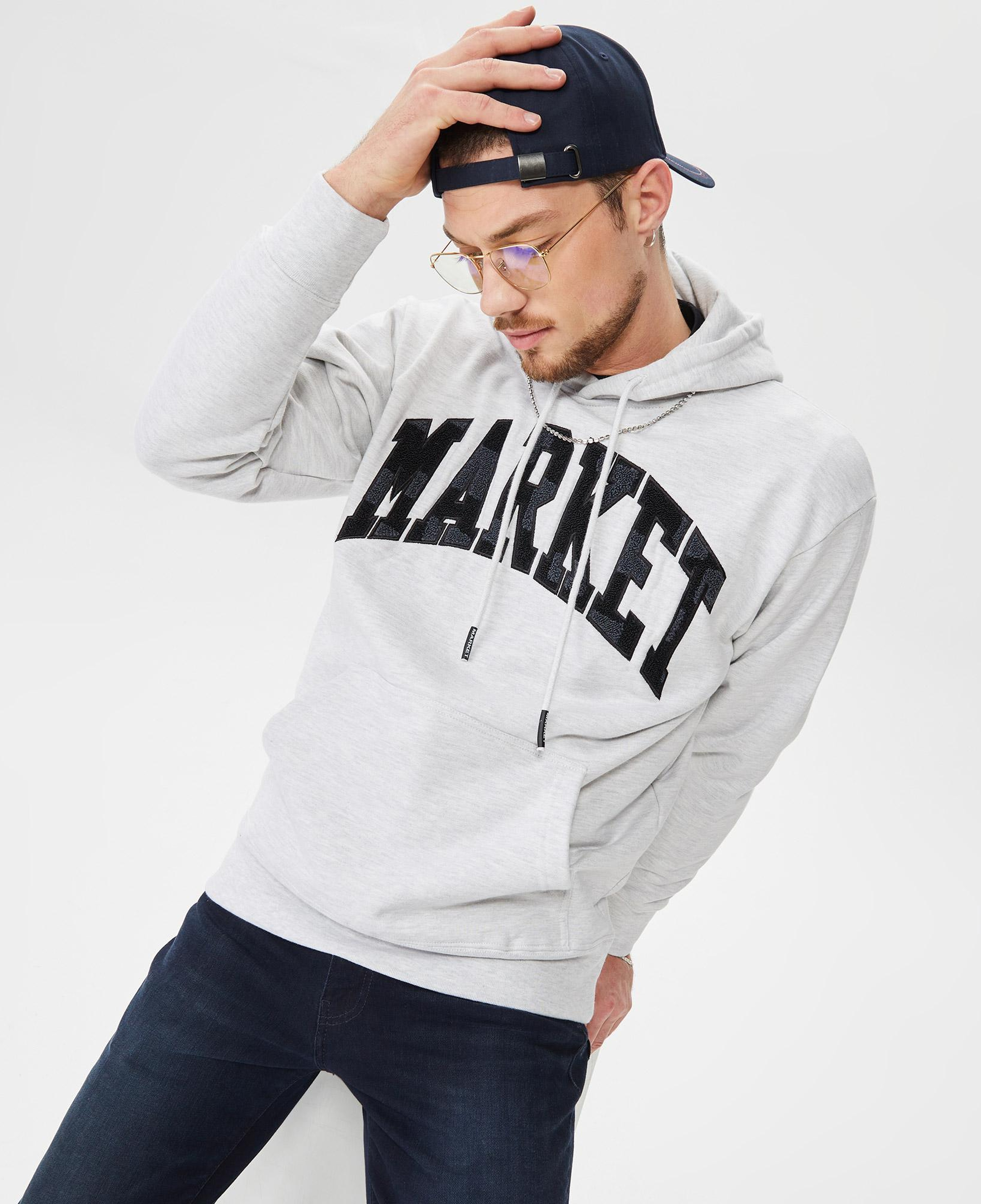 Market Chess Club Applique Fleece Erkek Beyaz Hoodie
