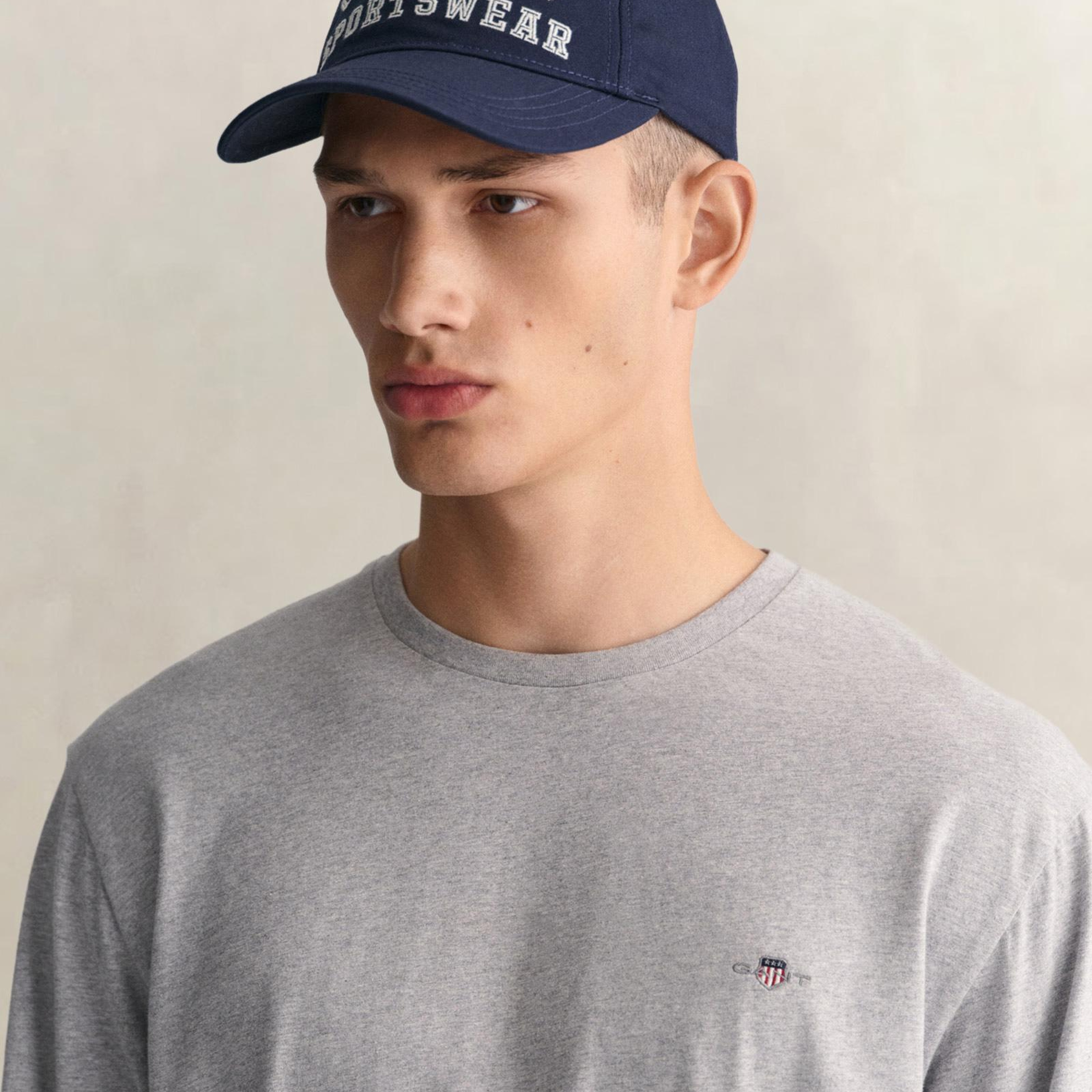 GANT Erkek Gri Regular Fit Bisiklet Yaka Uzun Kollu T-Shirt