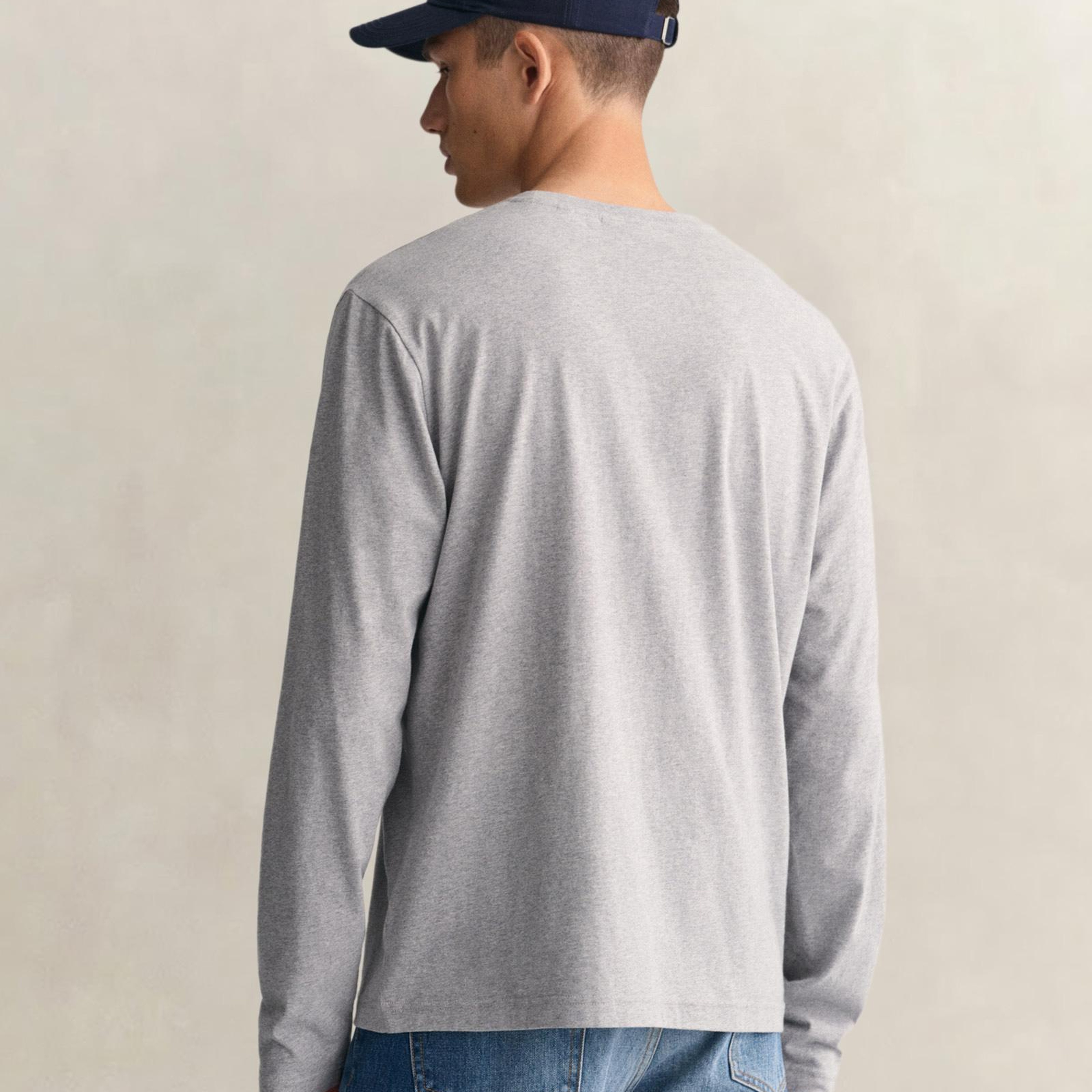 GANT Erkek Gri Regular Fit Bisiklet Yaka Uzun Kollu T-Shirt