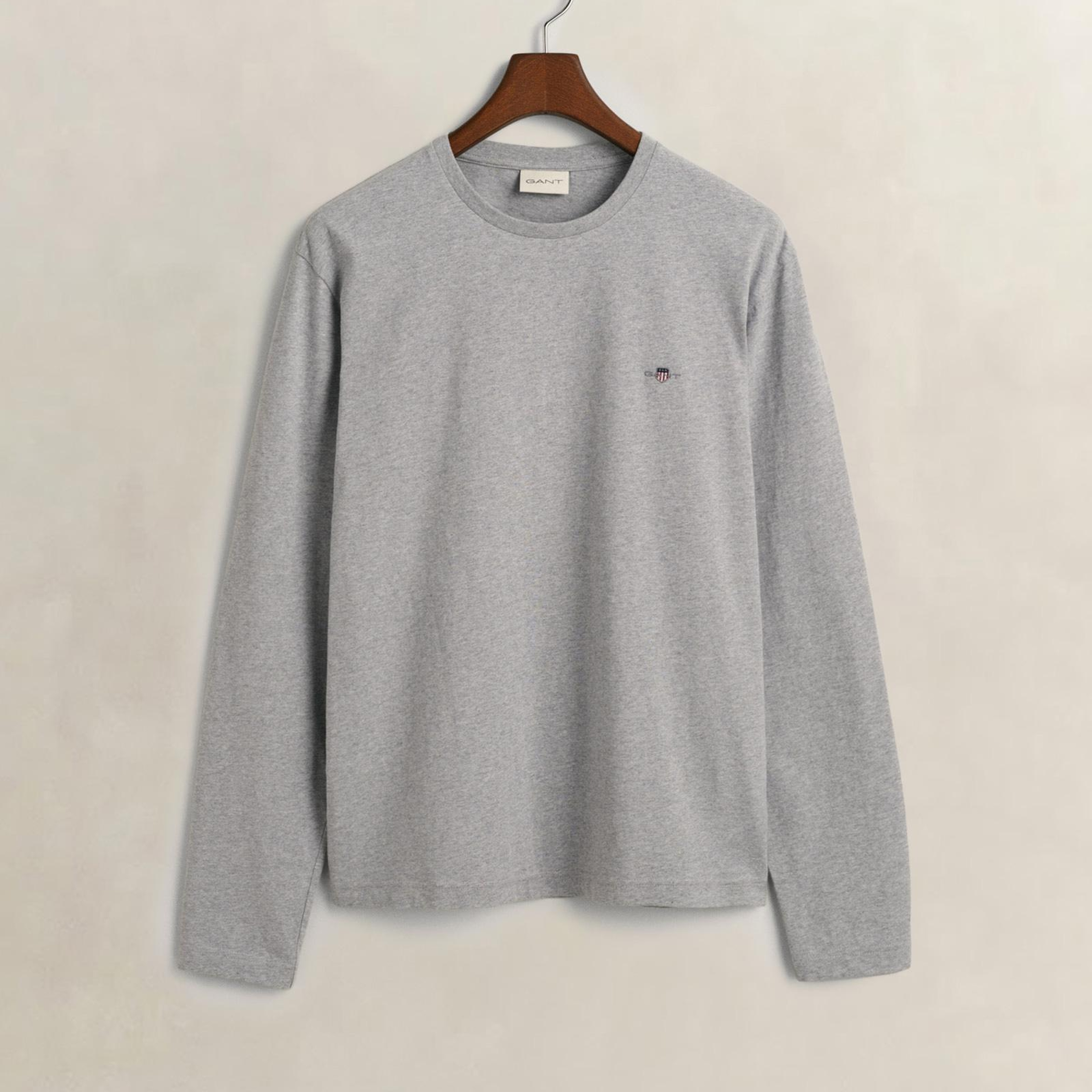 GANT Erkek Gri Regular Fit Bisiklet Yaka Uzun Kollu T-Shirt