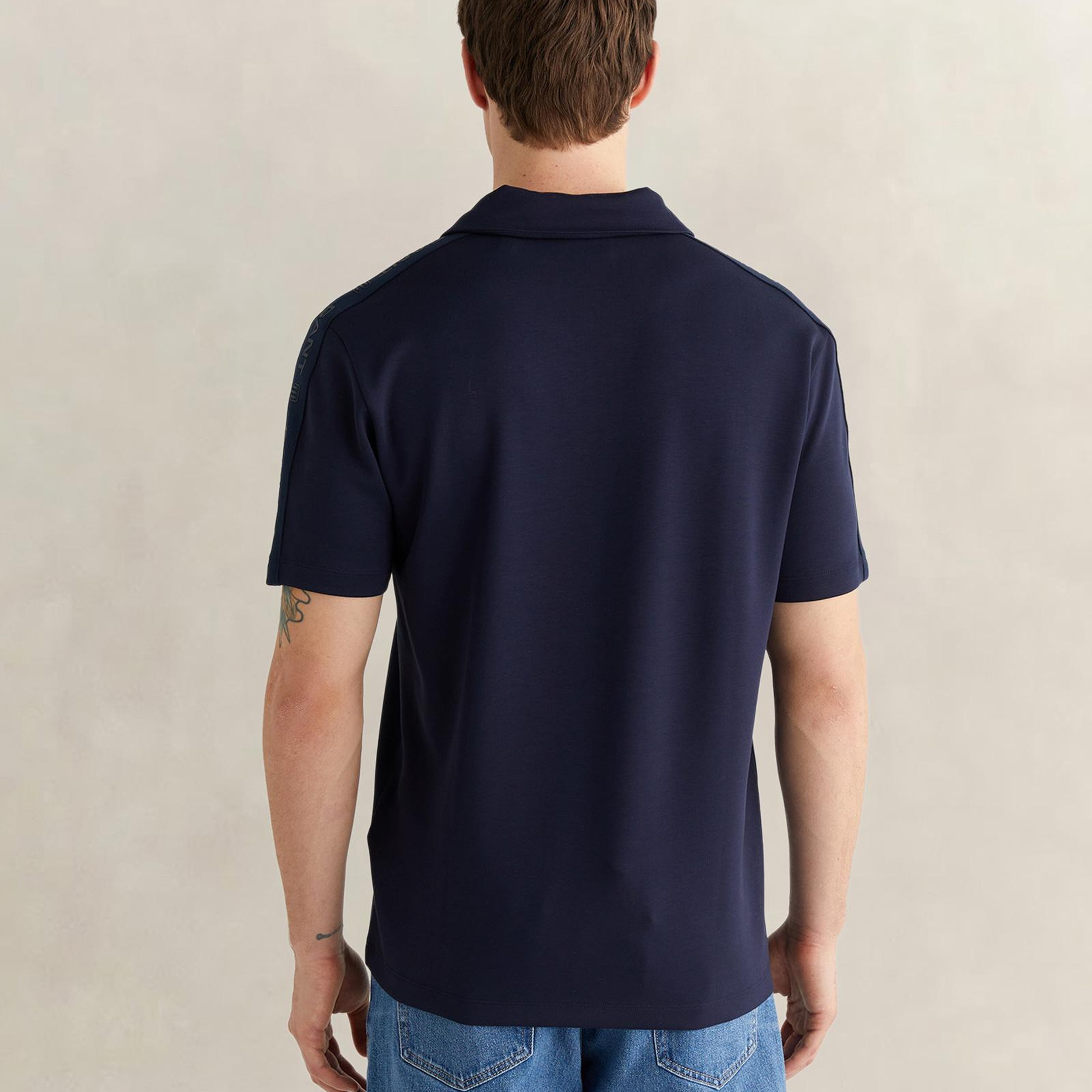 GANT Erkek Lacivert Regular Fit Şerit Detaylı Polo Yaka T-Shirt