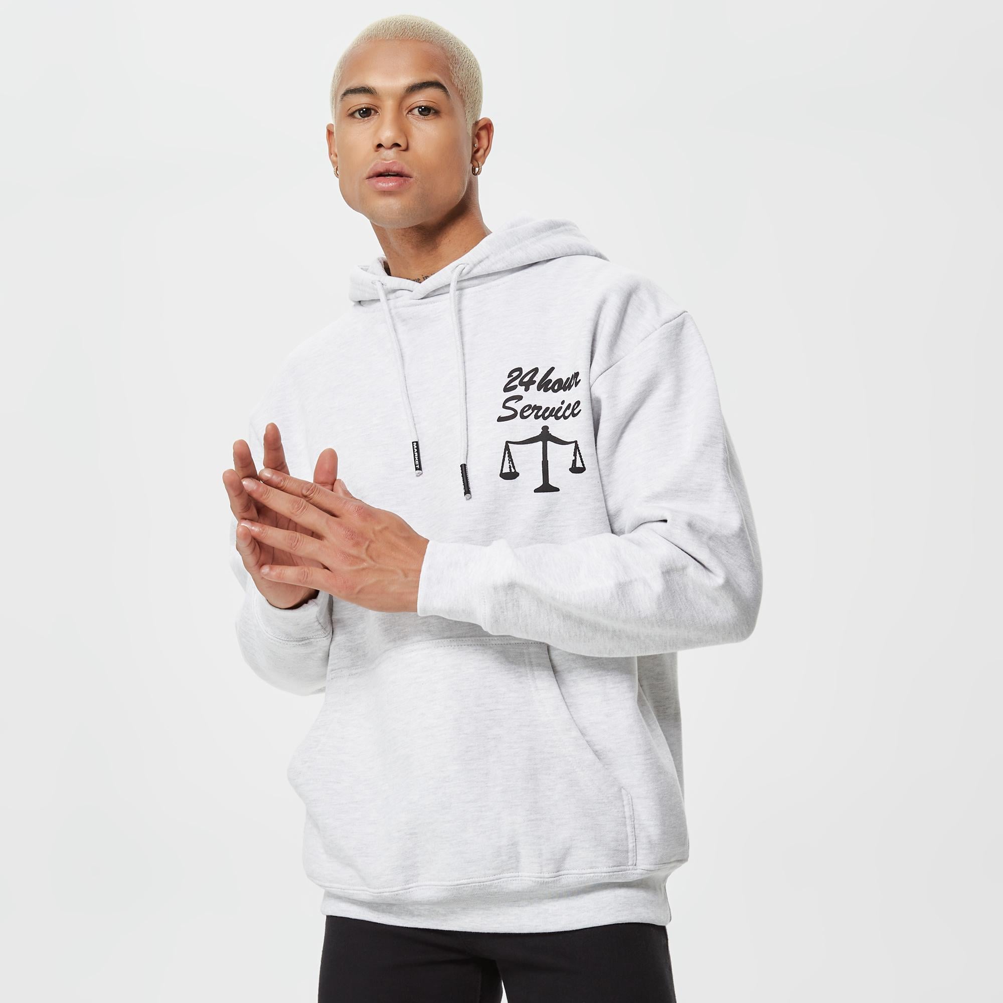 Market Smiley Mosaic Erkek Beyaz Hoodie