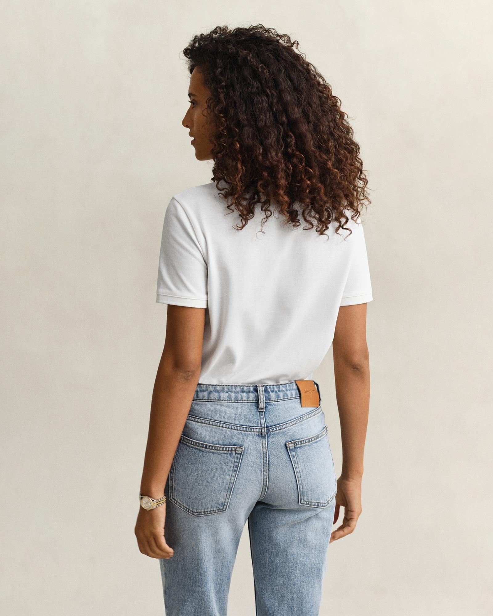 GANT Kadın Beyaz Regular Fit Logolu Polo Yaka T-Shirt