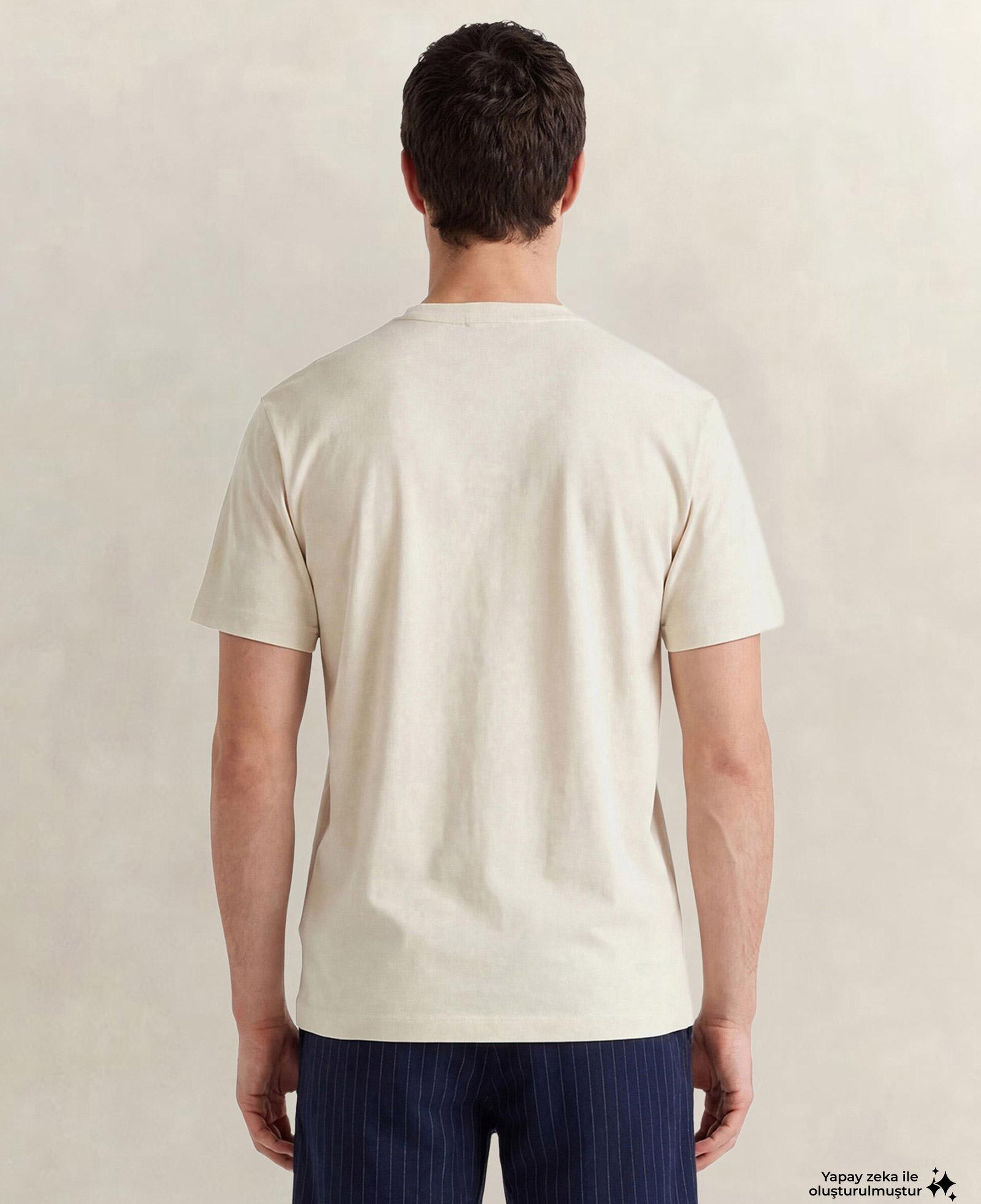 GANT Erkek Krem Bisiklet Yaka Regular Fit Logolu T-Shirt